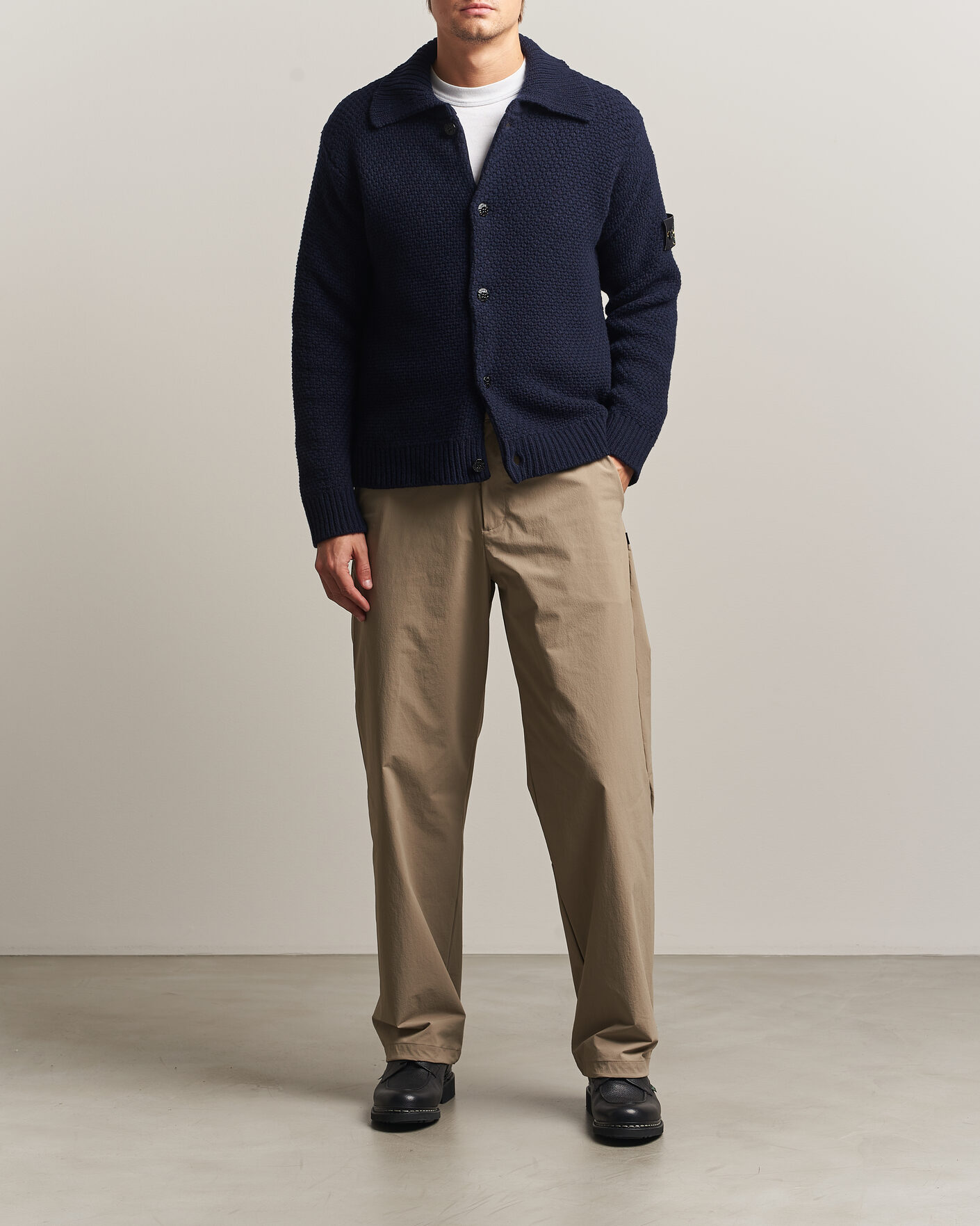 Heren | Truien | Stone Island | Basket Stitch Lambswool Cardigan Navy Blue