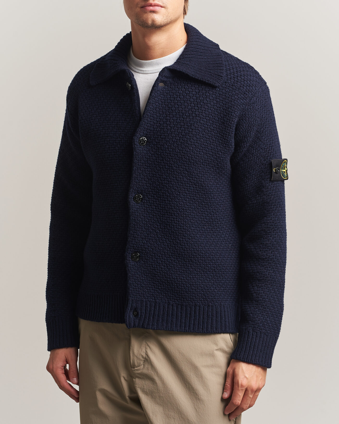 Heren | Truien | Stone Island | Basket Stitch Lambswool Cardigan Navy Blue