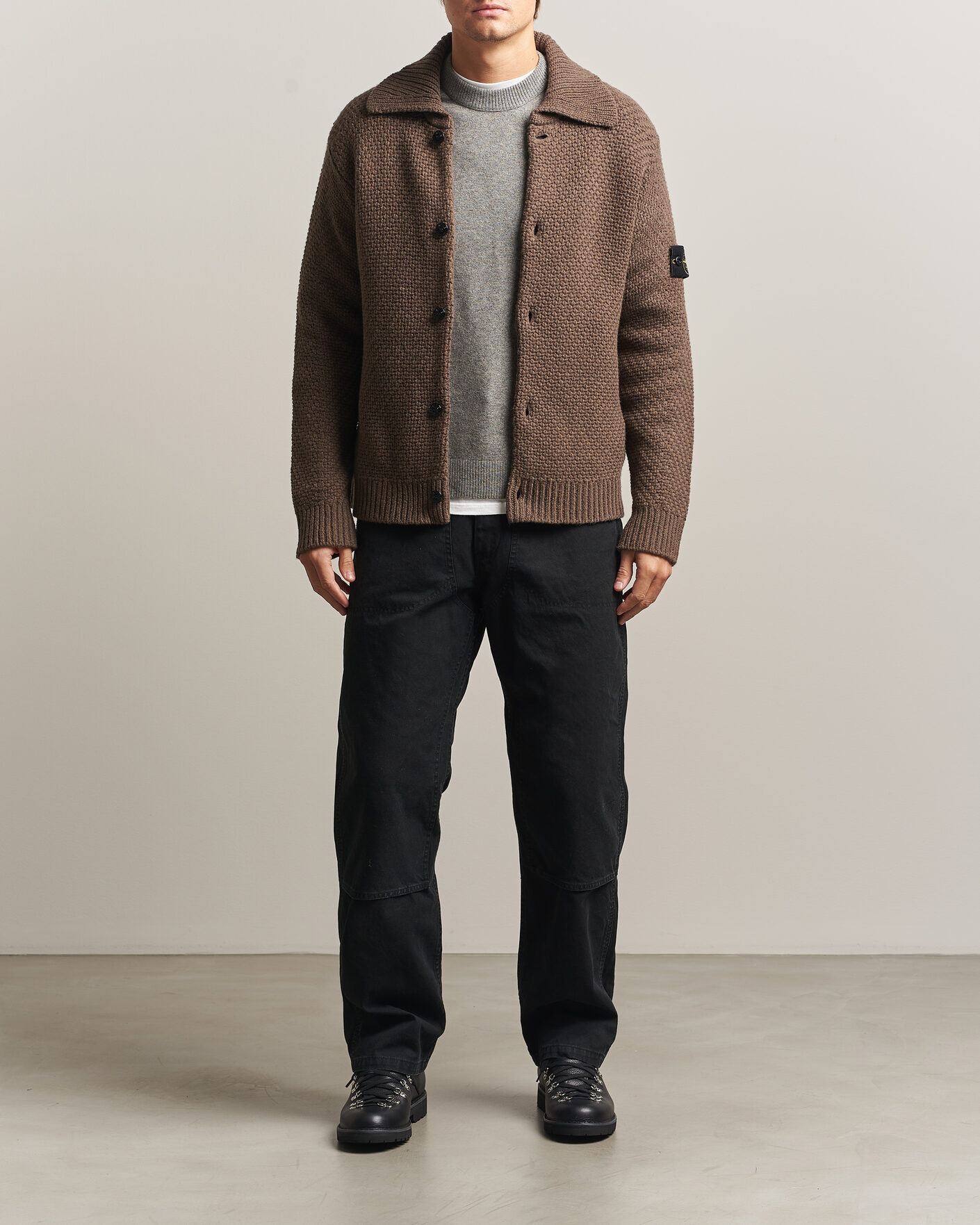 Heren | Truien | Stone Island | Basket Stitch Lambswool Cardigan Umber Melange