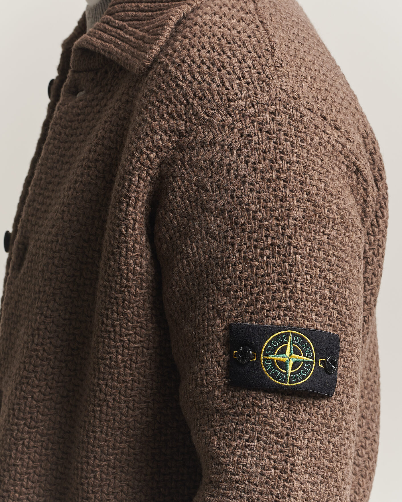 Heren | Truien | Stone Island | Basket Stitch Lambswool Cardigan Umber Melange