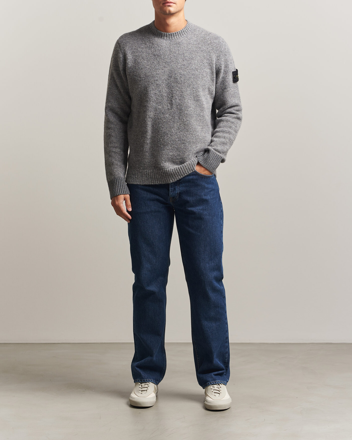 Heren | Truien | Stone Island | Baby Alpaca Blend Contrast Crew Grey Melange