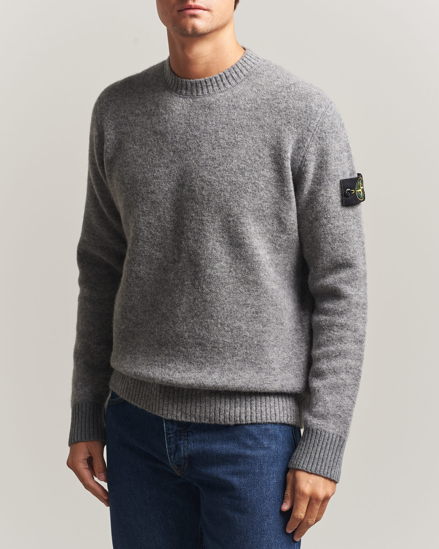 Heren | Truien | Stone Island | Baby Alpaca Blend Contrast Crew Grey Melange