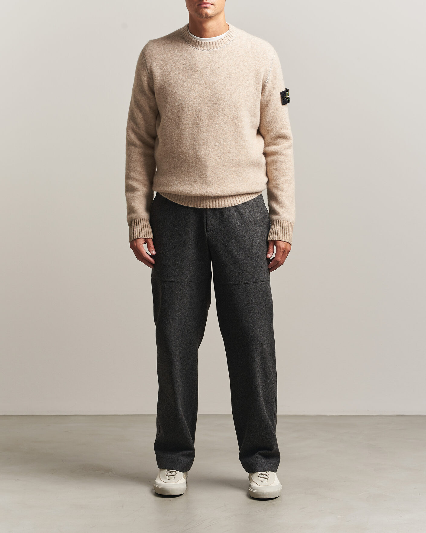 Heren | Truien | Stone Island | Baby Alpaca Blend Contrast Crew Beige Melange