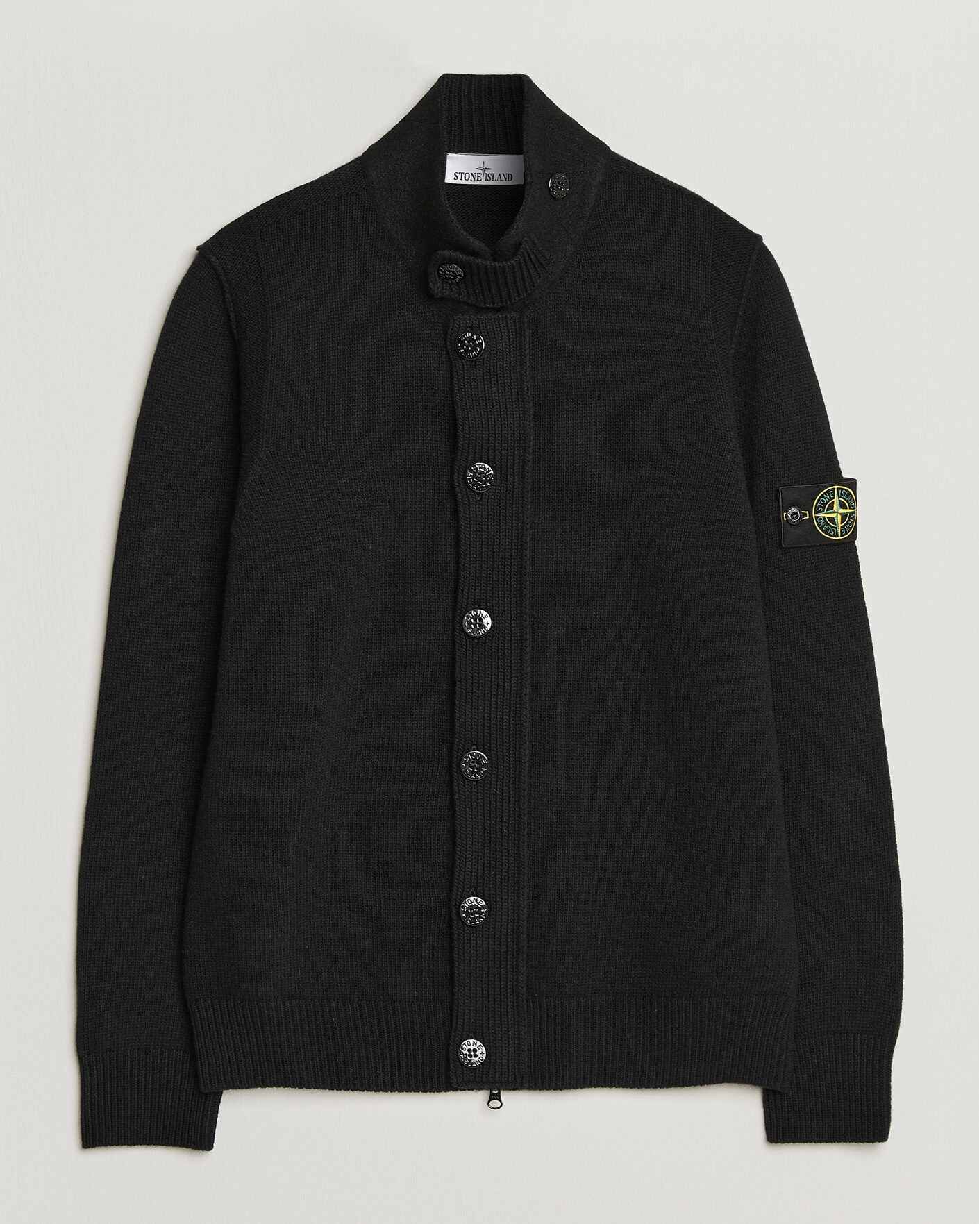 Heren | Truien | Stone Island | Knitted Lambswool Zip Button Cardigan Black