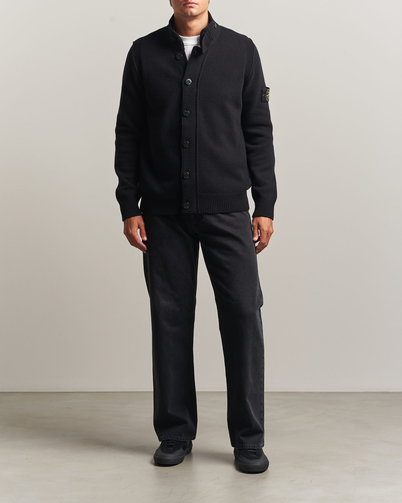 Heren | Truien | Stone Island | Knitted Lambswool Zip Button Cardigan Black