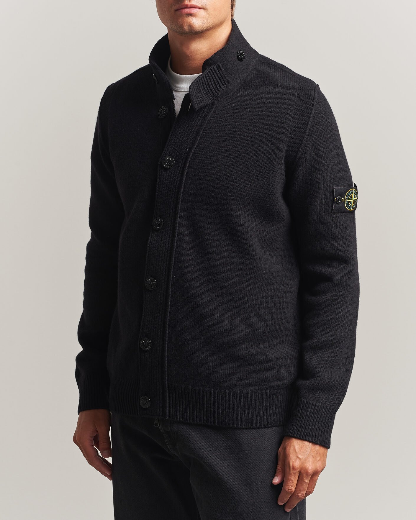 Heren | Truien | Stone Island | Knitted Lambswool Zip Button Cardigan Black