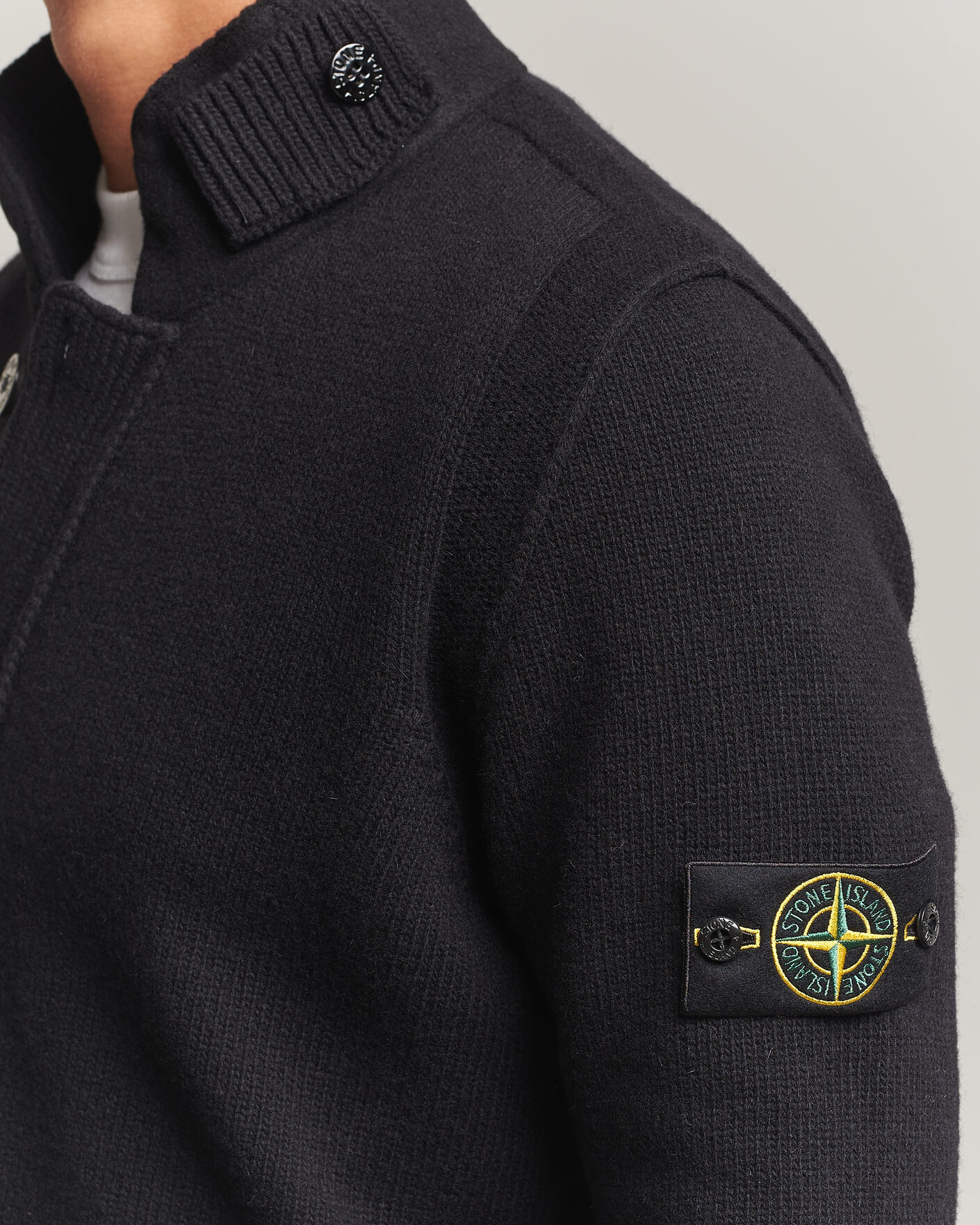 Heren | Truien | Stone Island | Knitted Lambswool Zip Button Cardigan Black