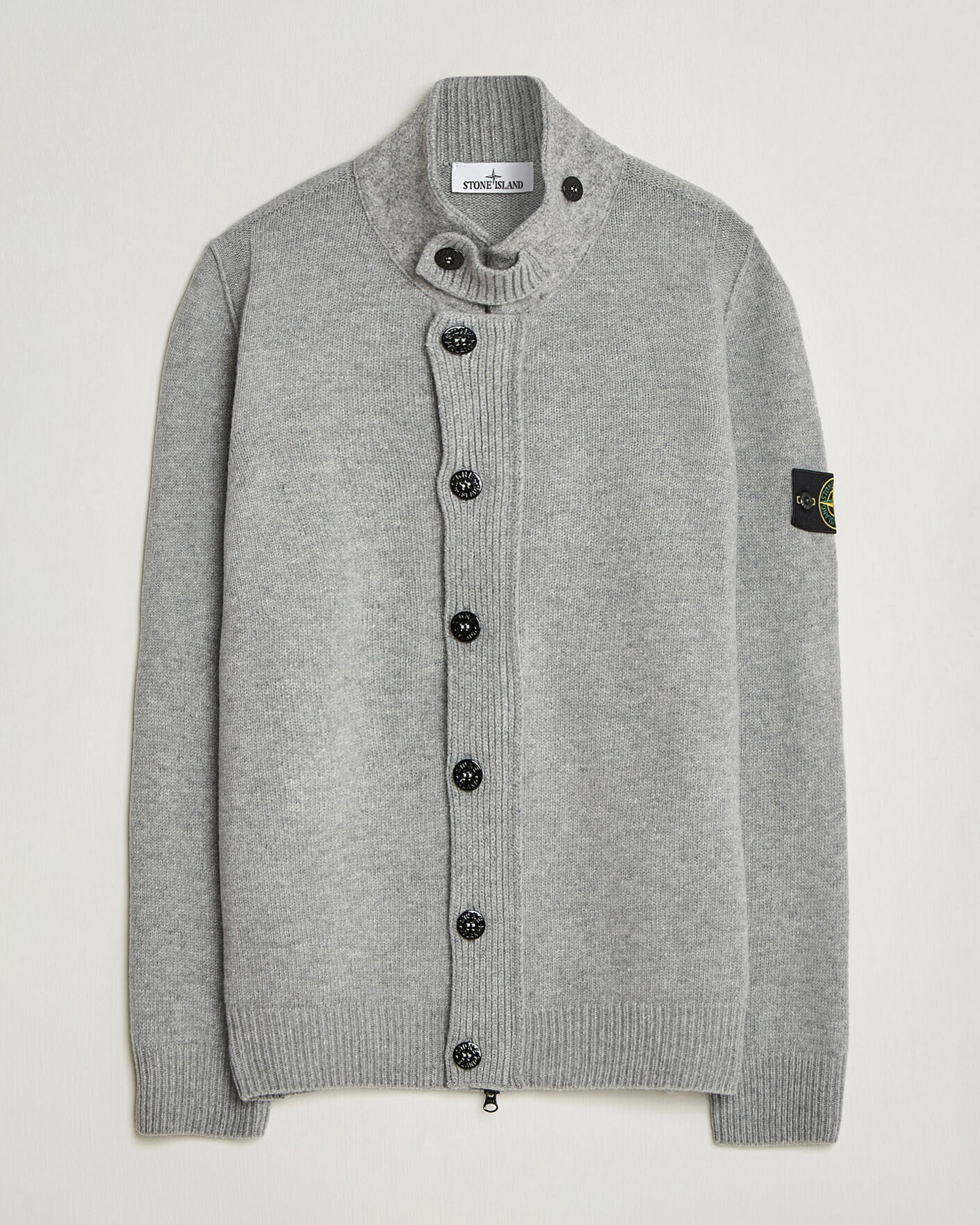Heren | Truien | Stone Island | Knitted Lambswool Zip Button Cardigan Grey Melange