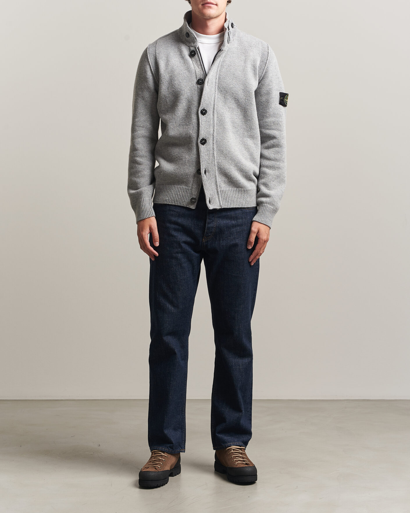 Heren | Truien | Stone Island | Knitted Lambswool Zip Button Cardigan Grey Melange