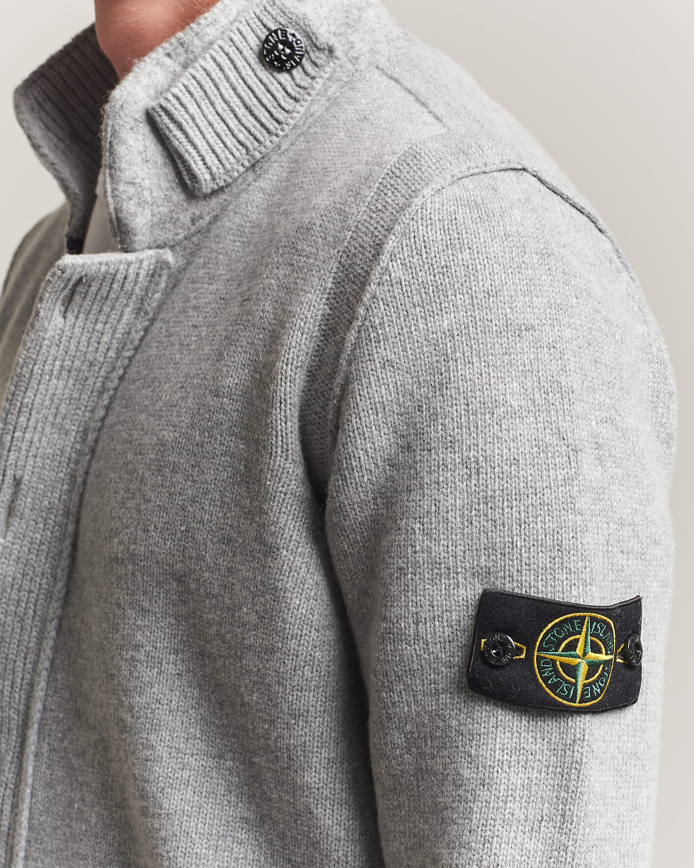 Heren | Truien | Stone Island | Knitted Lambswool Zip Button Cardigan Grey Melange