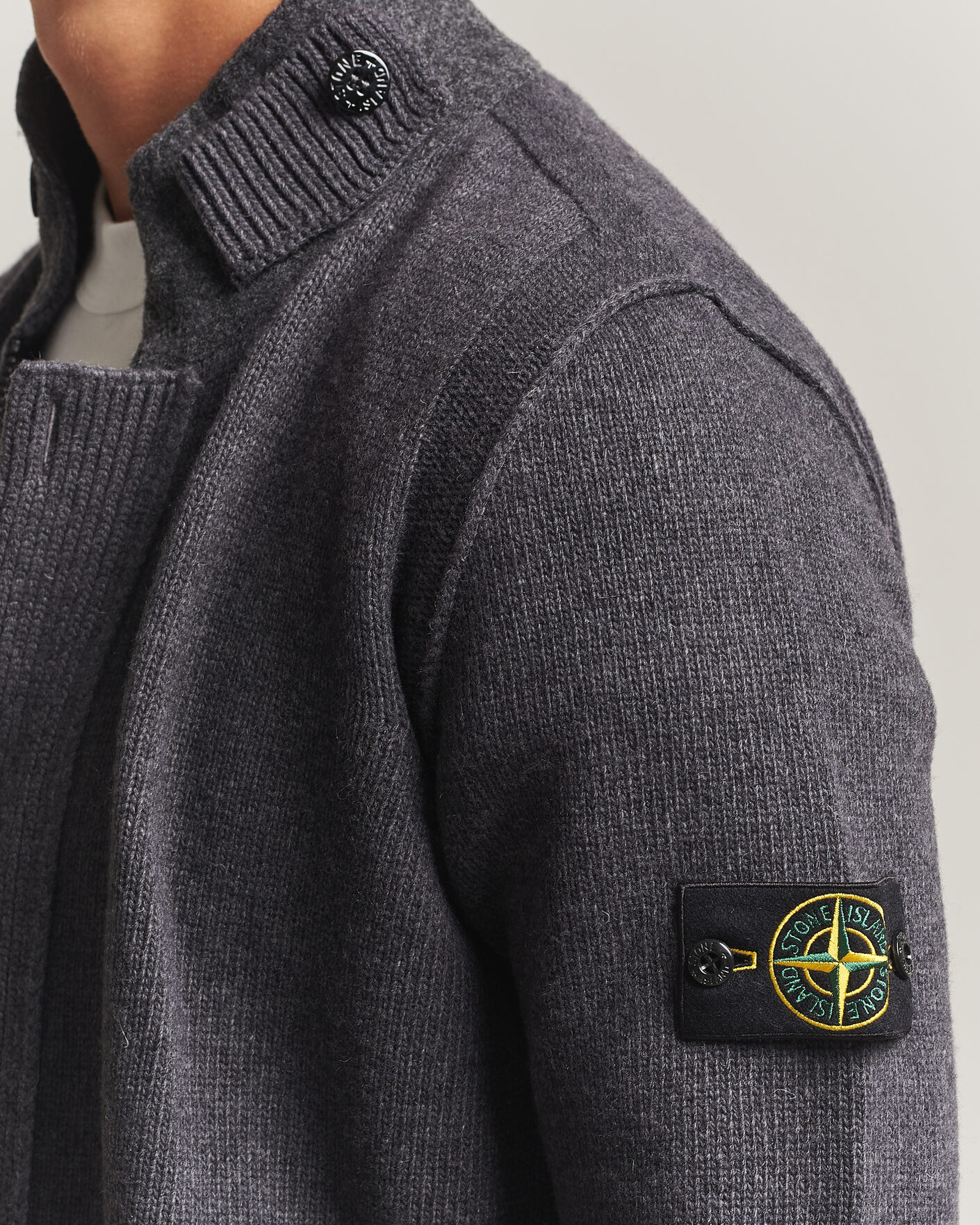 Heren | Truien | Stone Island | Knitted Lambswool Zip Button Cardigan Melange Lead