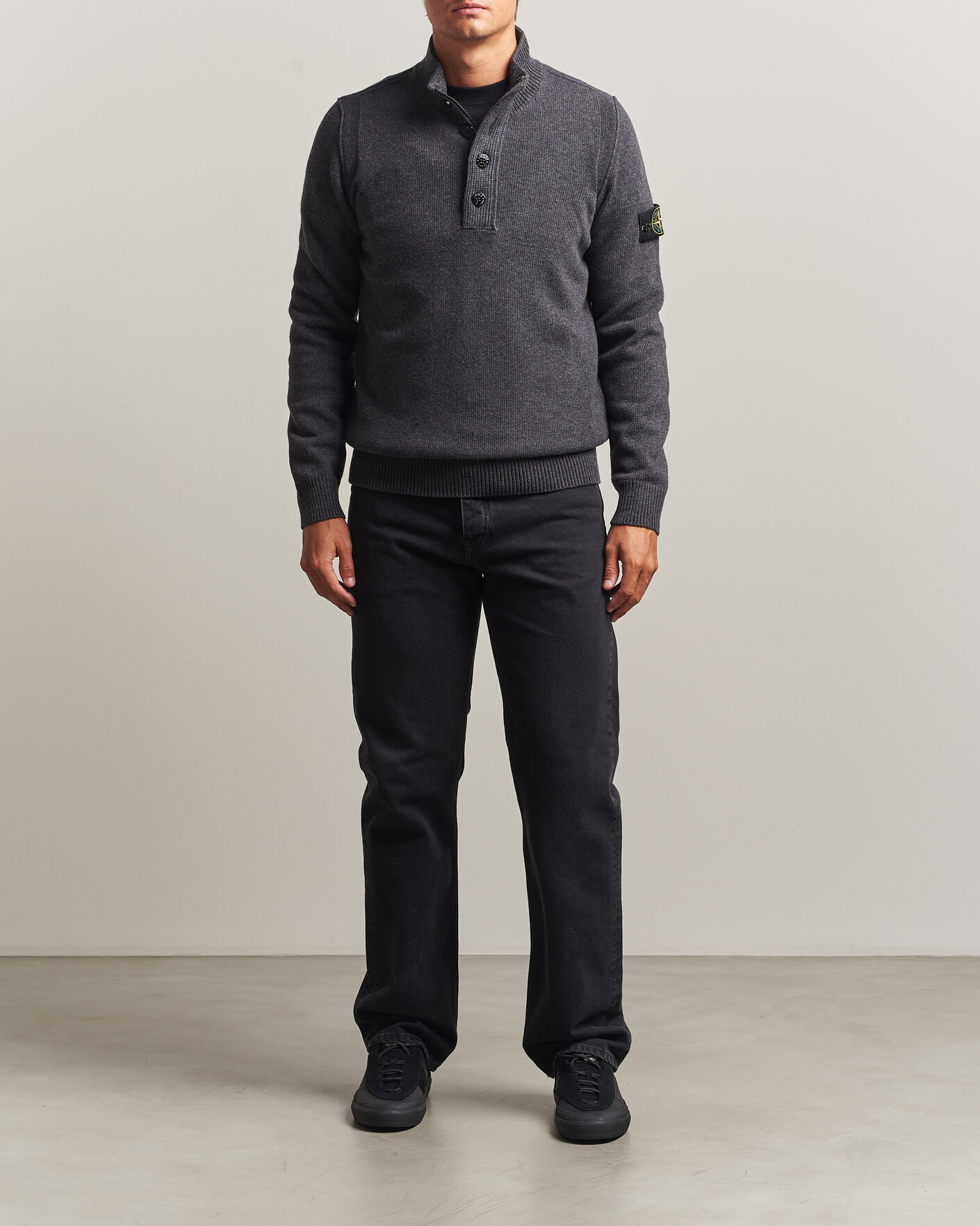 Heren | Truien | Stone Island | Knitted Lambswool Half Button Zip Melange Lead