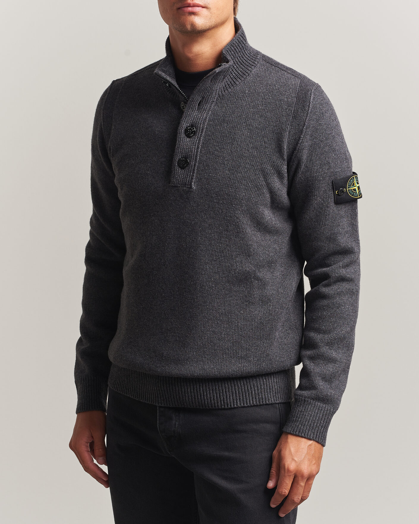 Heren | Truien | Stone Island | Knitted Lambswool Half Button Zip Melange Lead