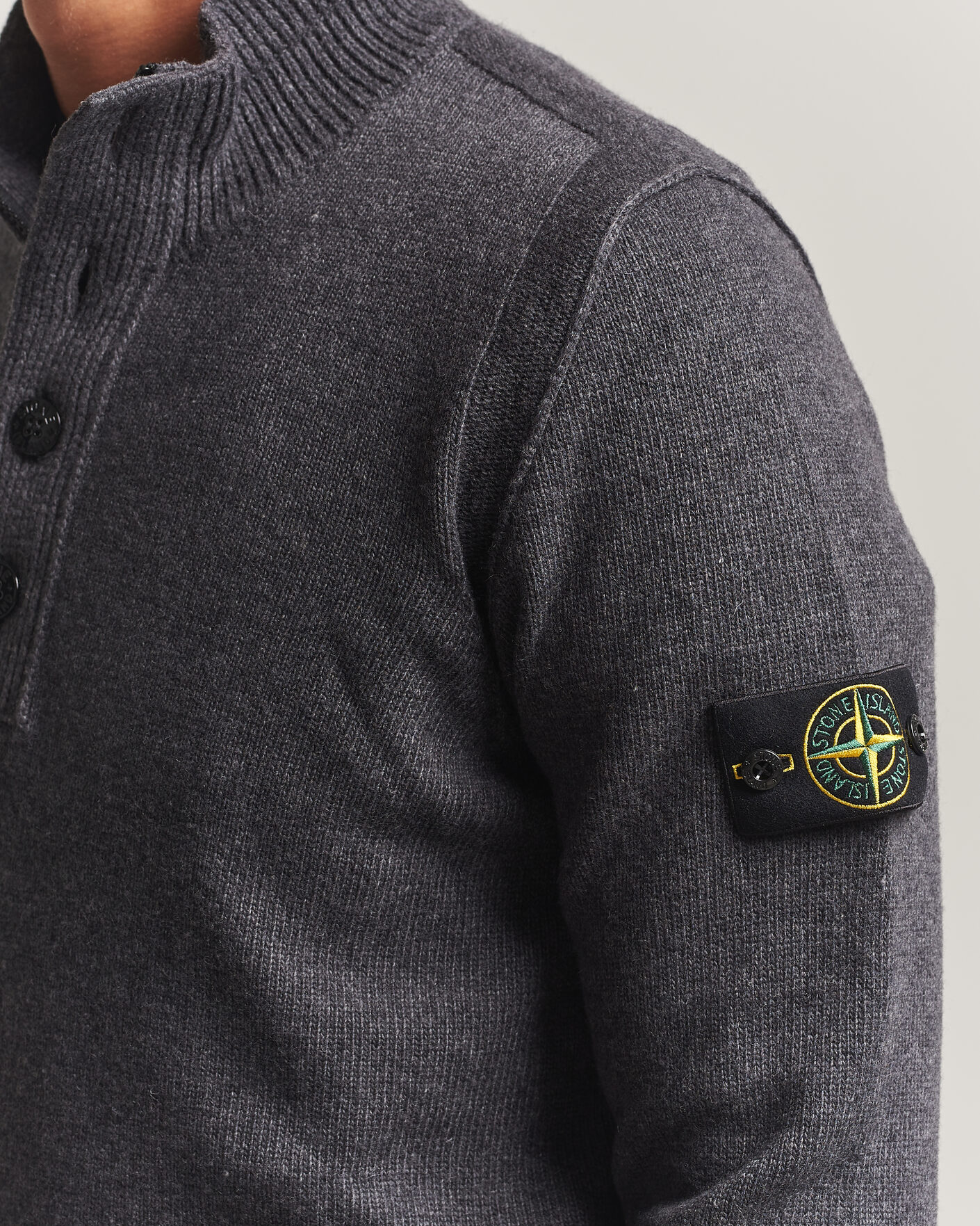 Heren | Truien | Stone Island | Knitted Lambswool Half Button Zip Melange Lead