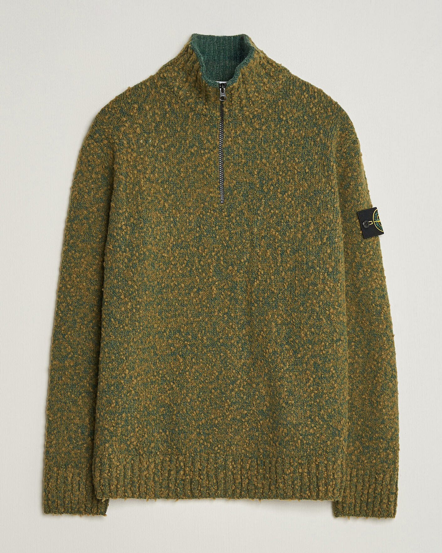 Heren | Truien | Stone Island | Speckled Wool/Nylon Half Zip Dark Green Melange