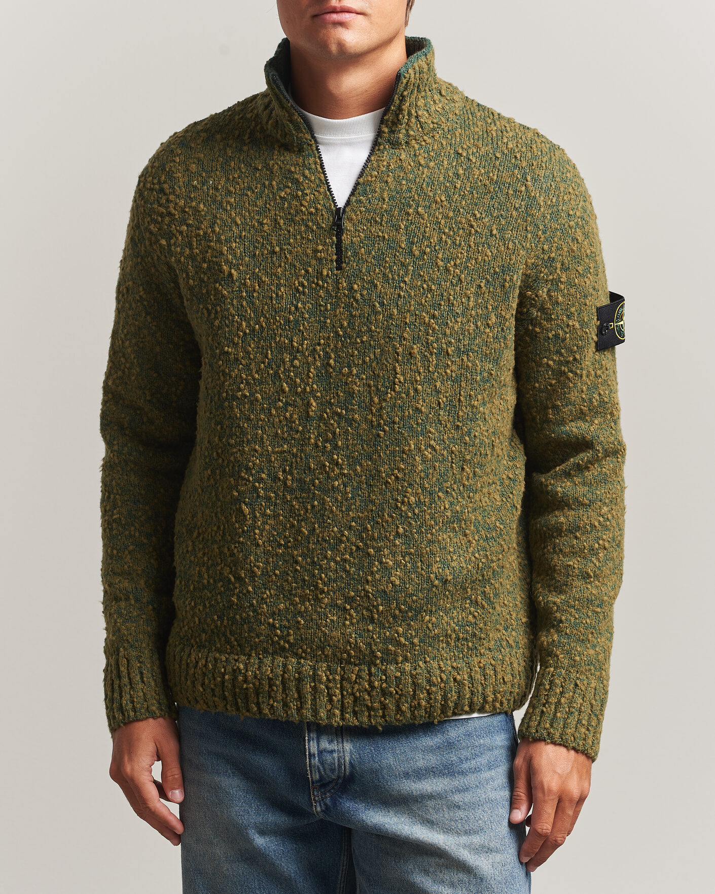 Heren | Truien | Stone Island | Speckled Wool/Nylon Half Zip Dark Green Melange