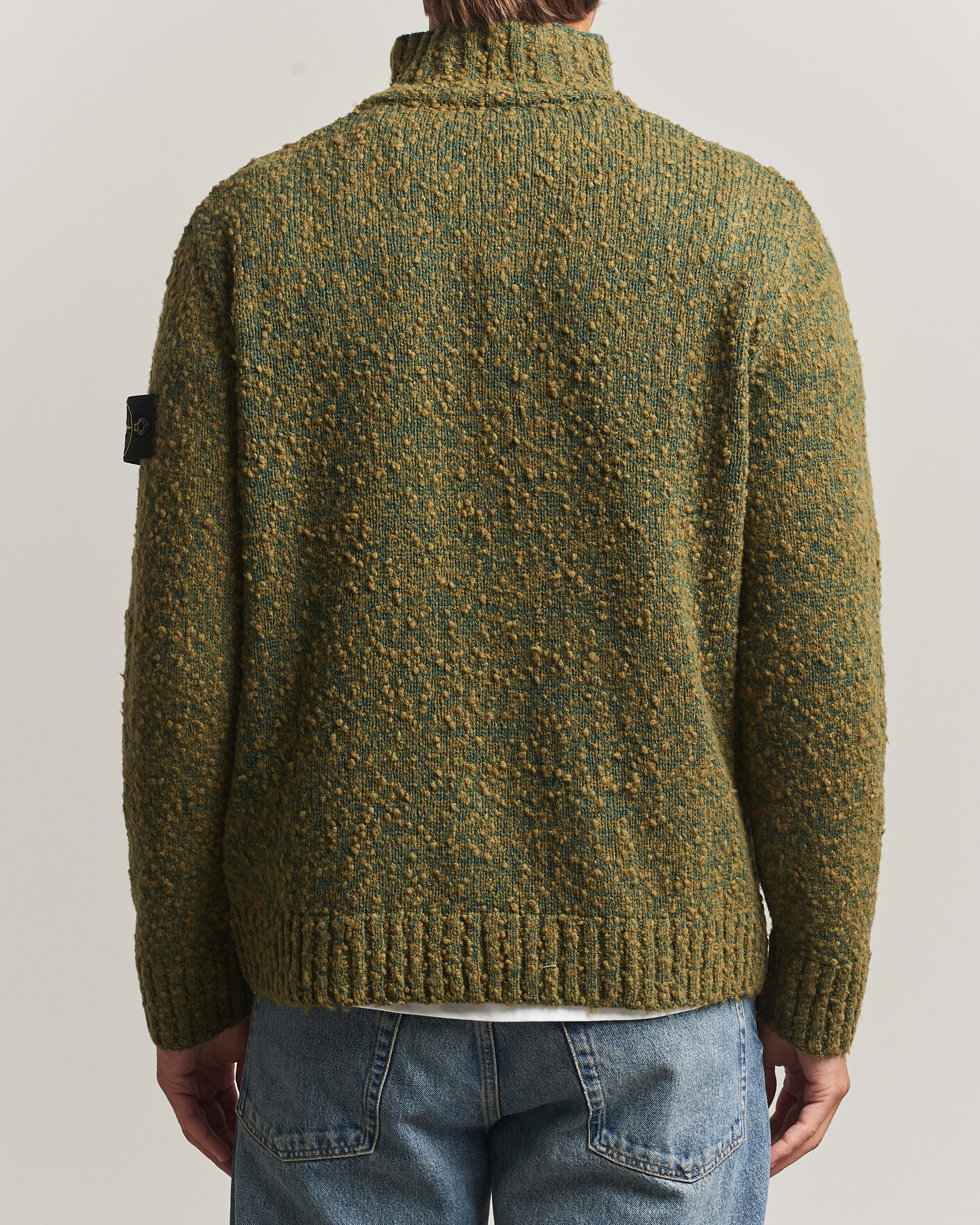 Heren | Truien | Stone Island | Speckled Wool/Nylon Half Zip Dark Green Melange