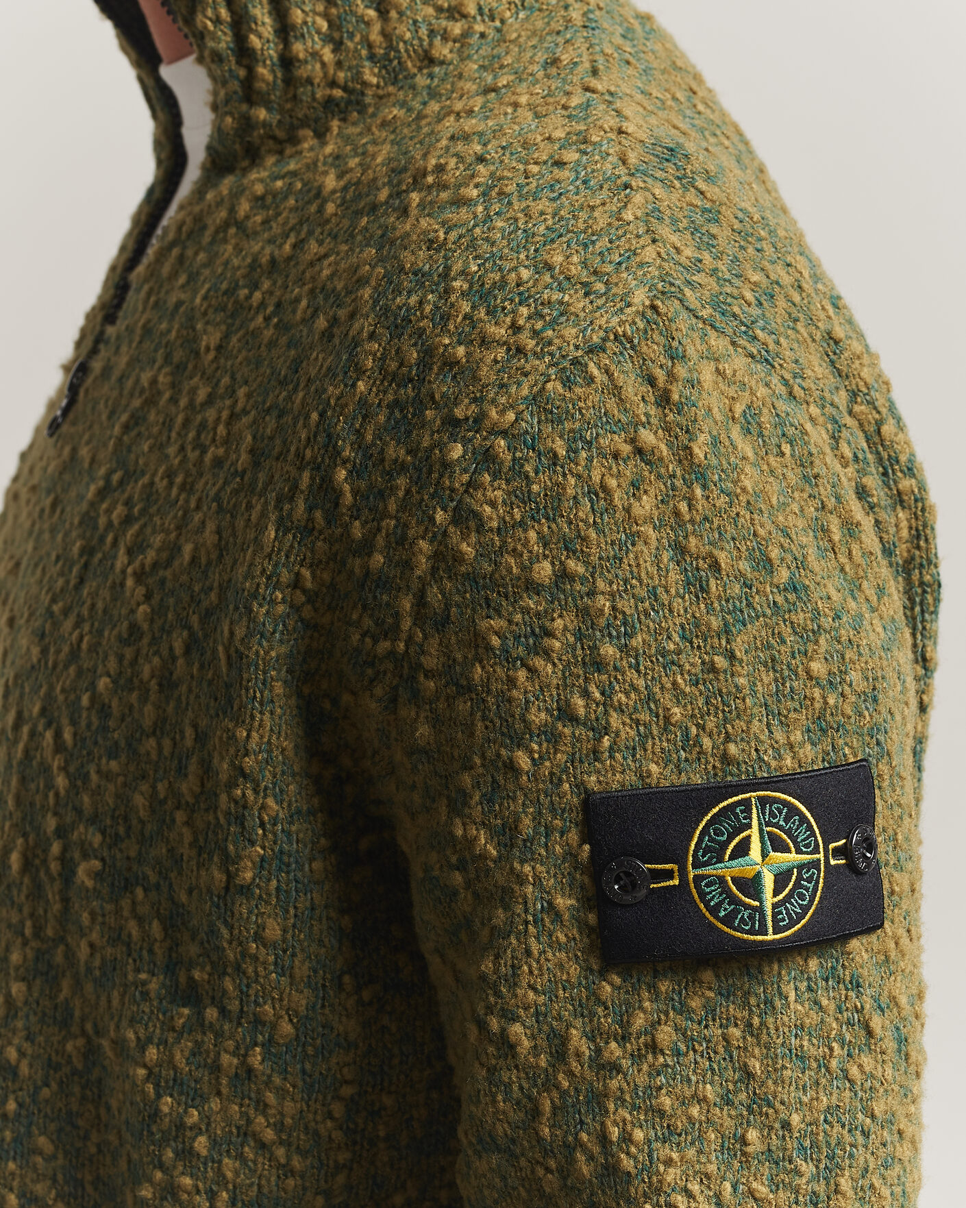 Heren | Truien | Stone Island | Speckled Wool/Nylon Half Zip Dark Green Melange