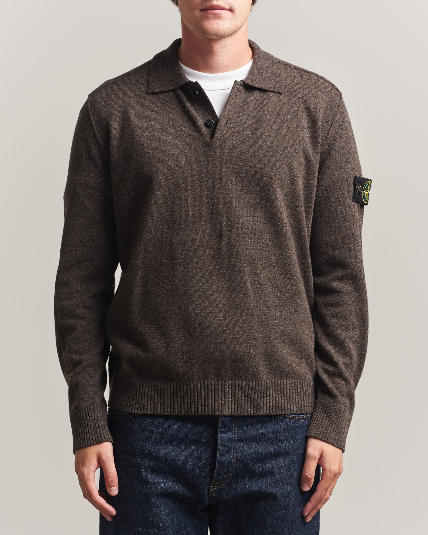 Heren | Truien | Stone Island | Knitted Geelong Wool Polo Melange Lead