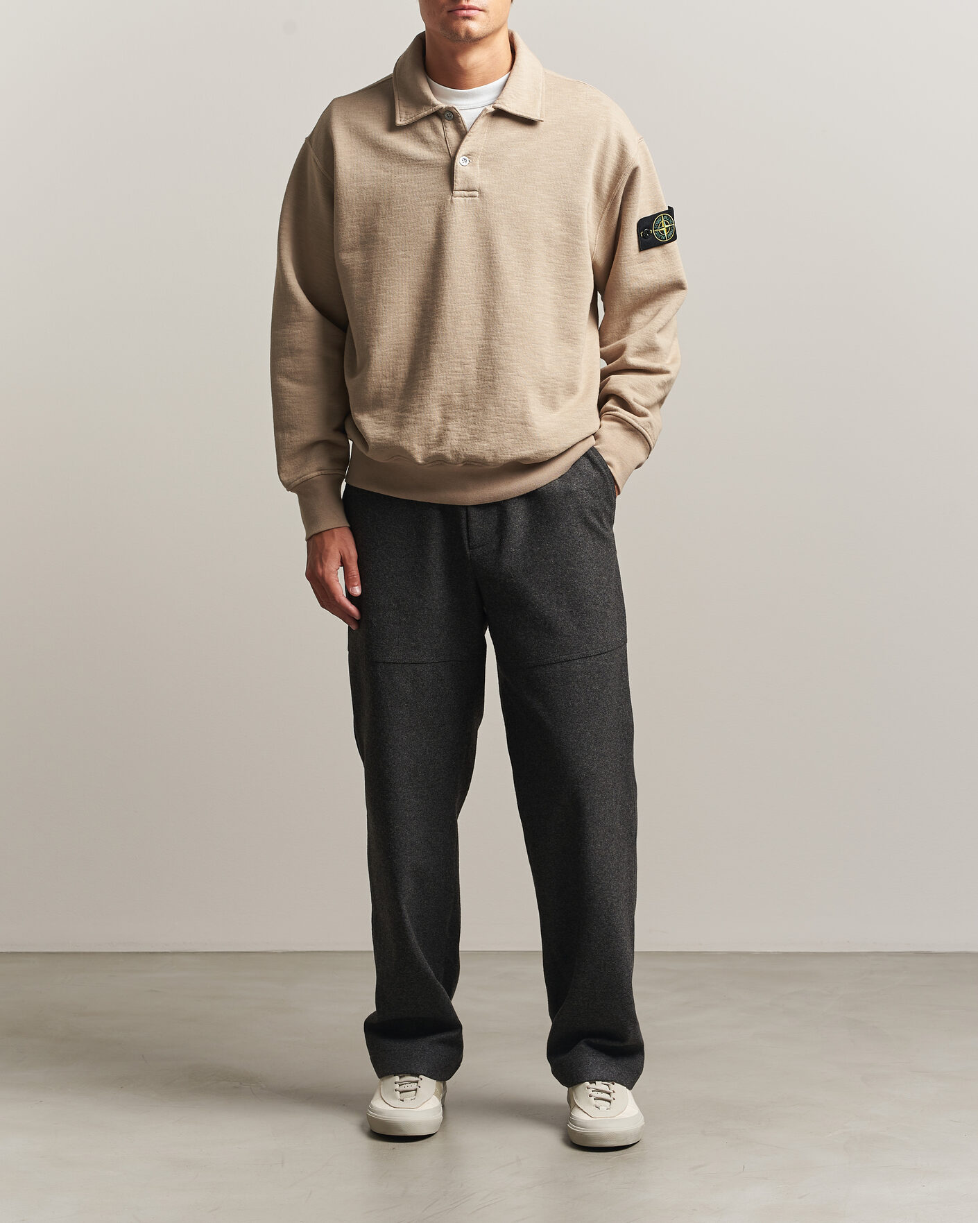 Heren | Truien | Stone Island | Tubular Cotton Fleece Polo Biscuit