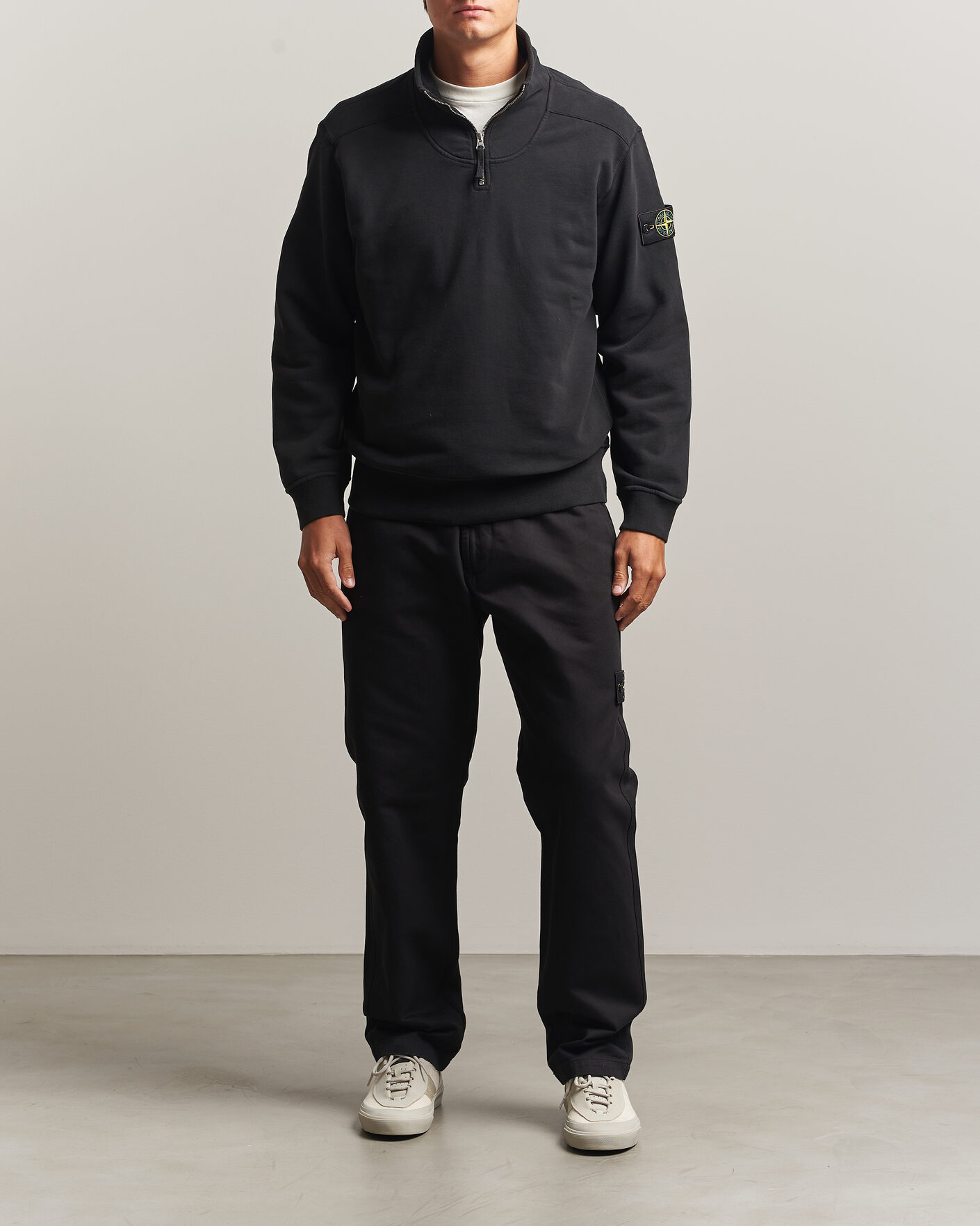 Heren | Truien | Stone Island | Brushed Cotton Fleece Half Zip Black