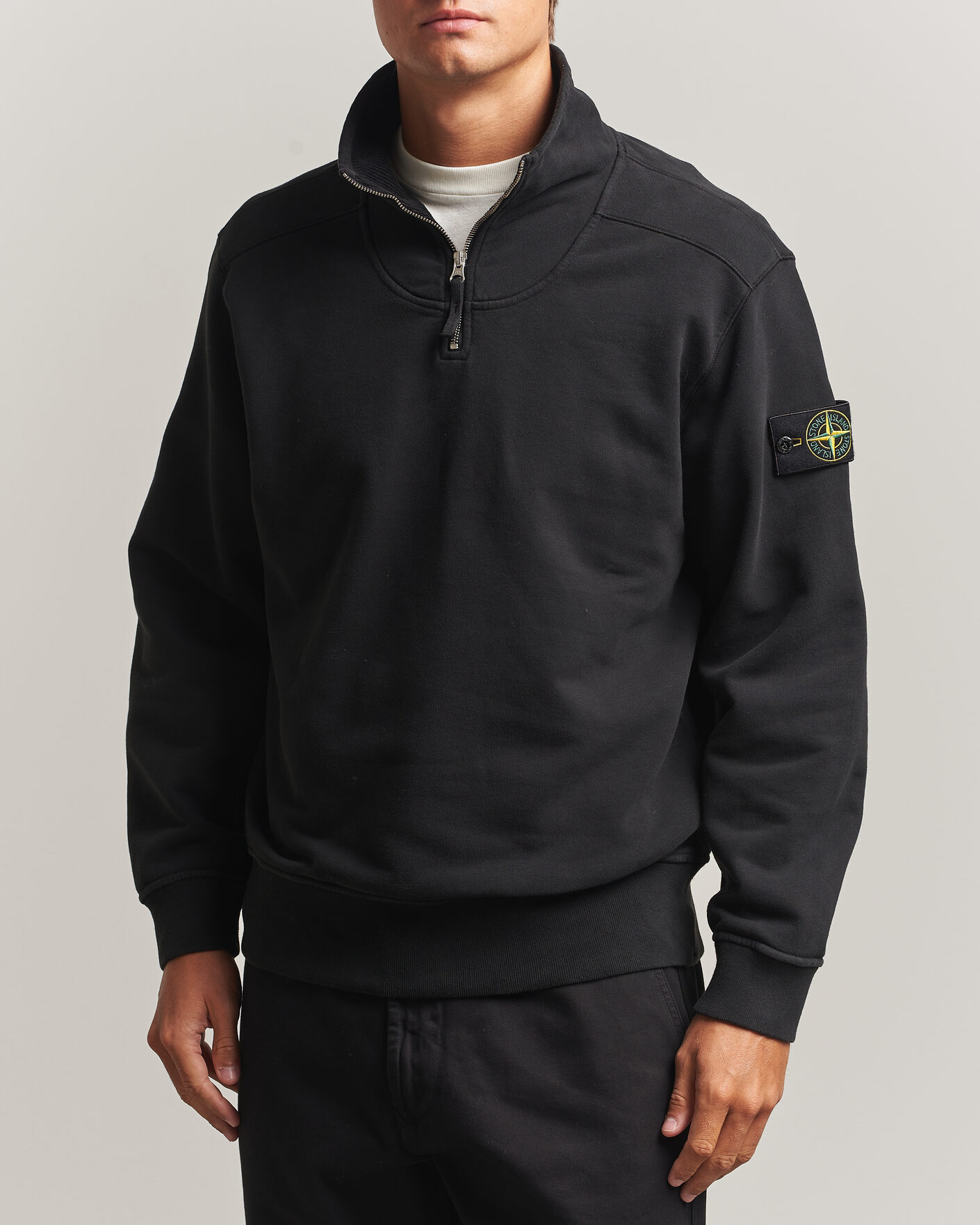 Heren | Truien | Stone Island | Brushed Cotton Fleece Half Zip Black
