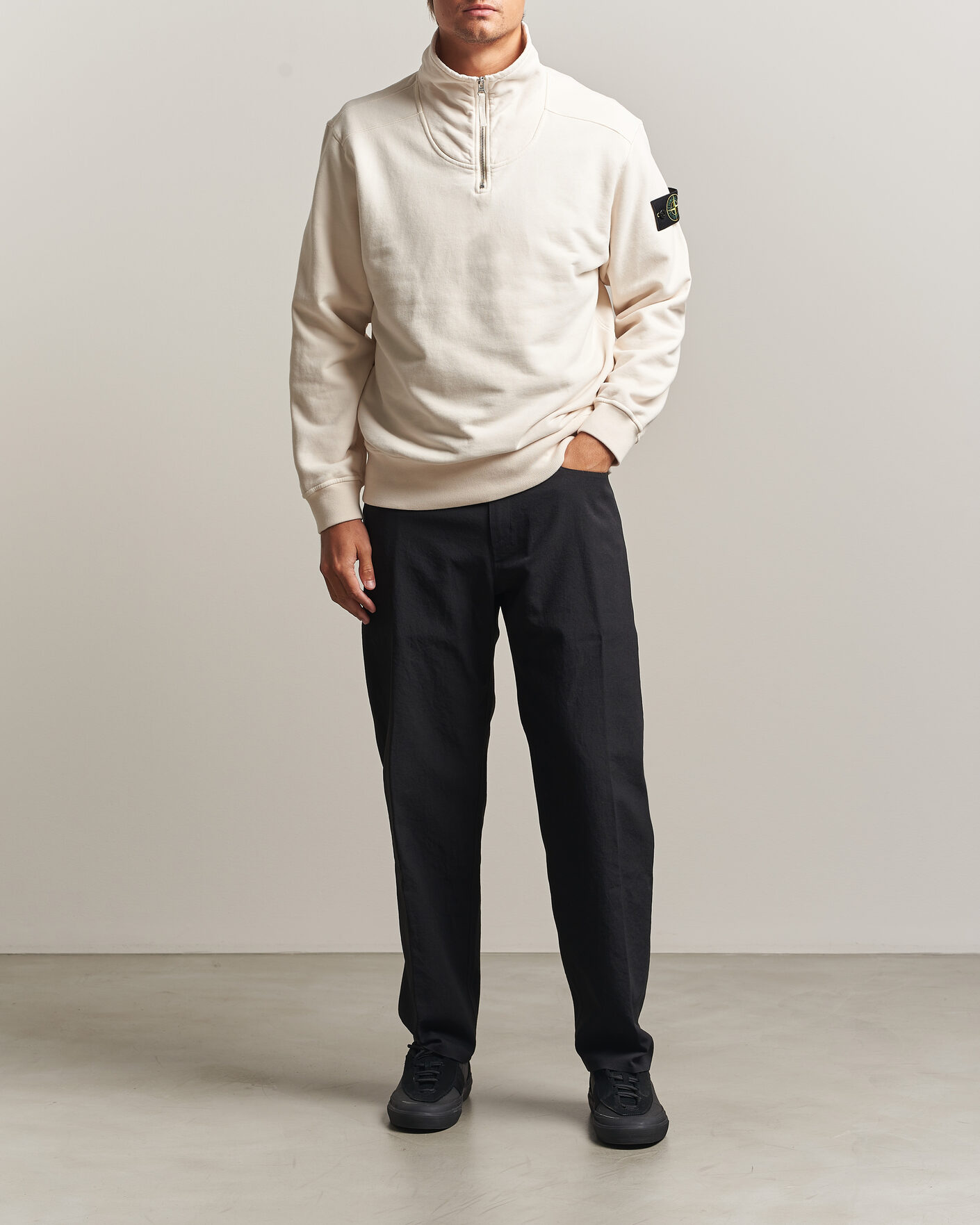 Heren | Truien | Stone Island | Brushed Cotton Fleece Half Zip Ivory