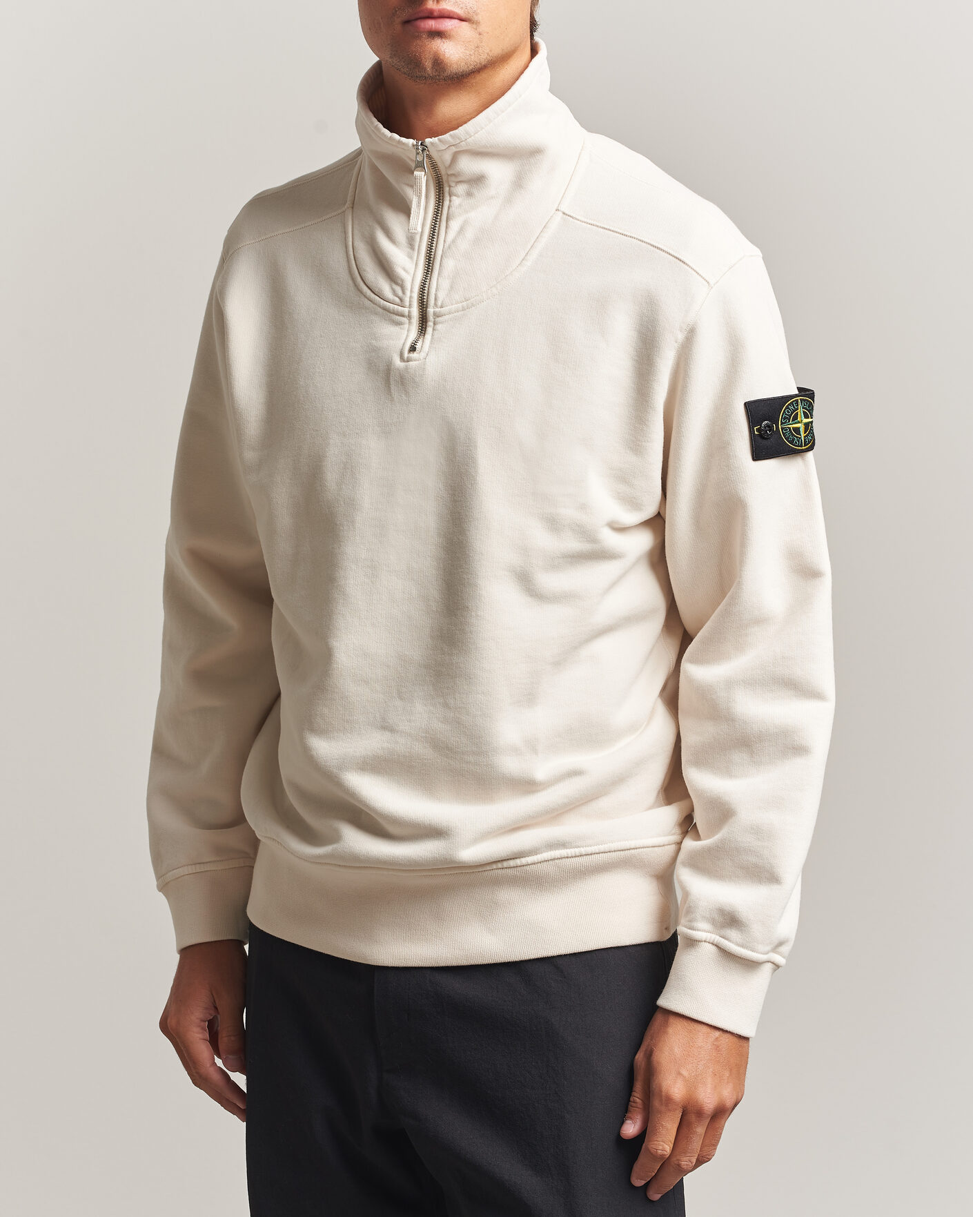 Heren | Truien | Stone Island | Brushed Cotton Fleece Half Zip Ivory