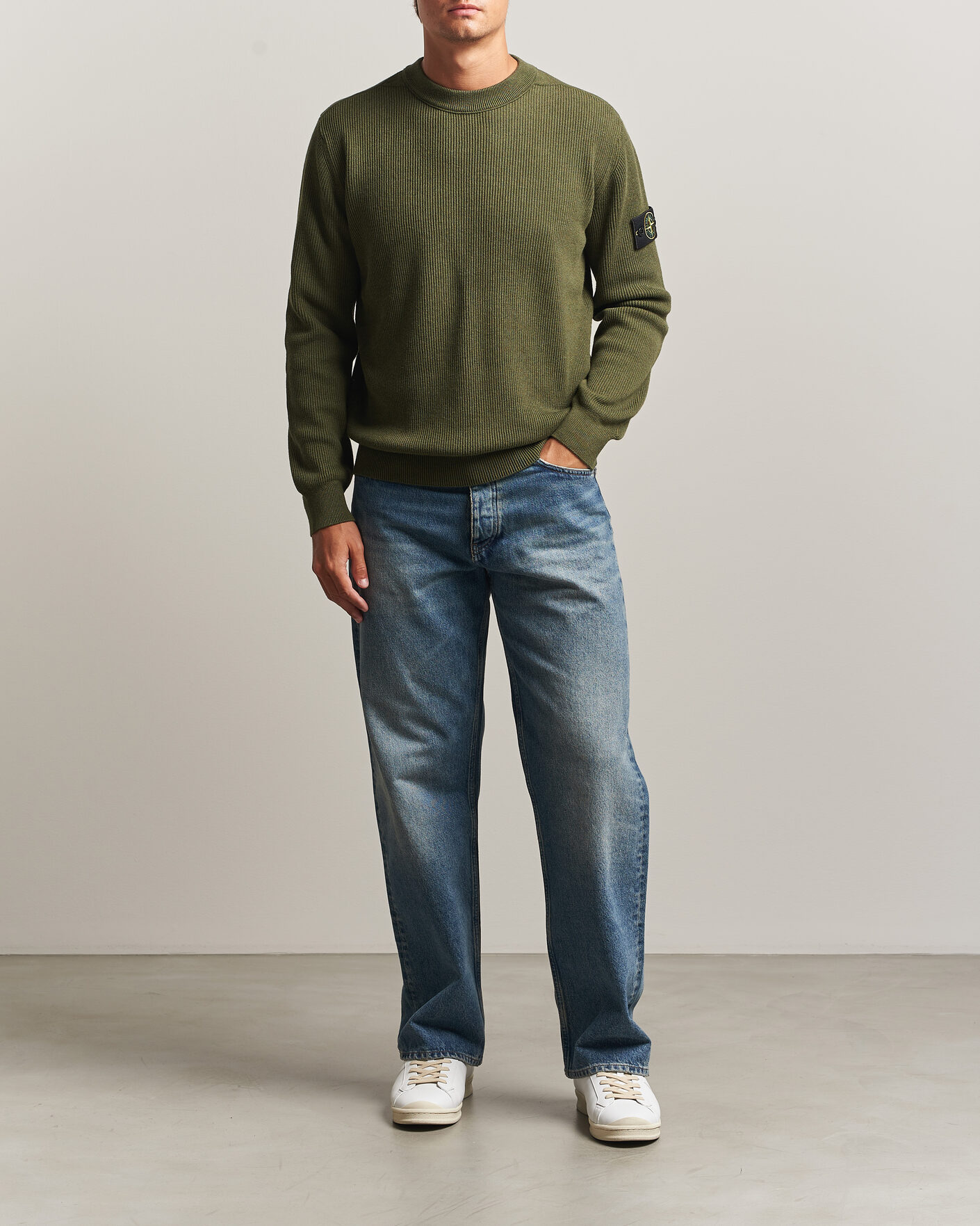 Heren | Truien | Stone Island | Ribbed Soft Organic Cotton Crew Neck Military Green
