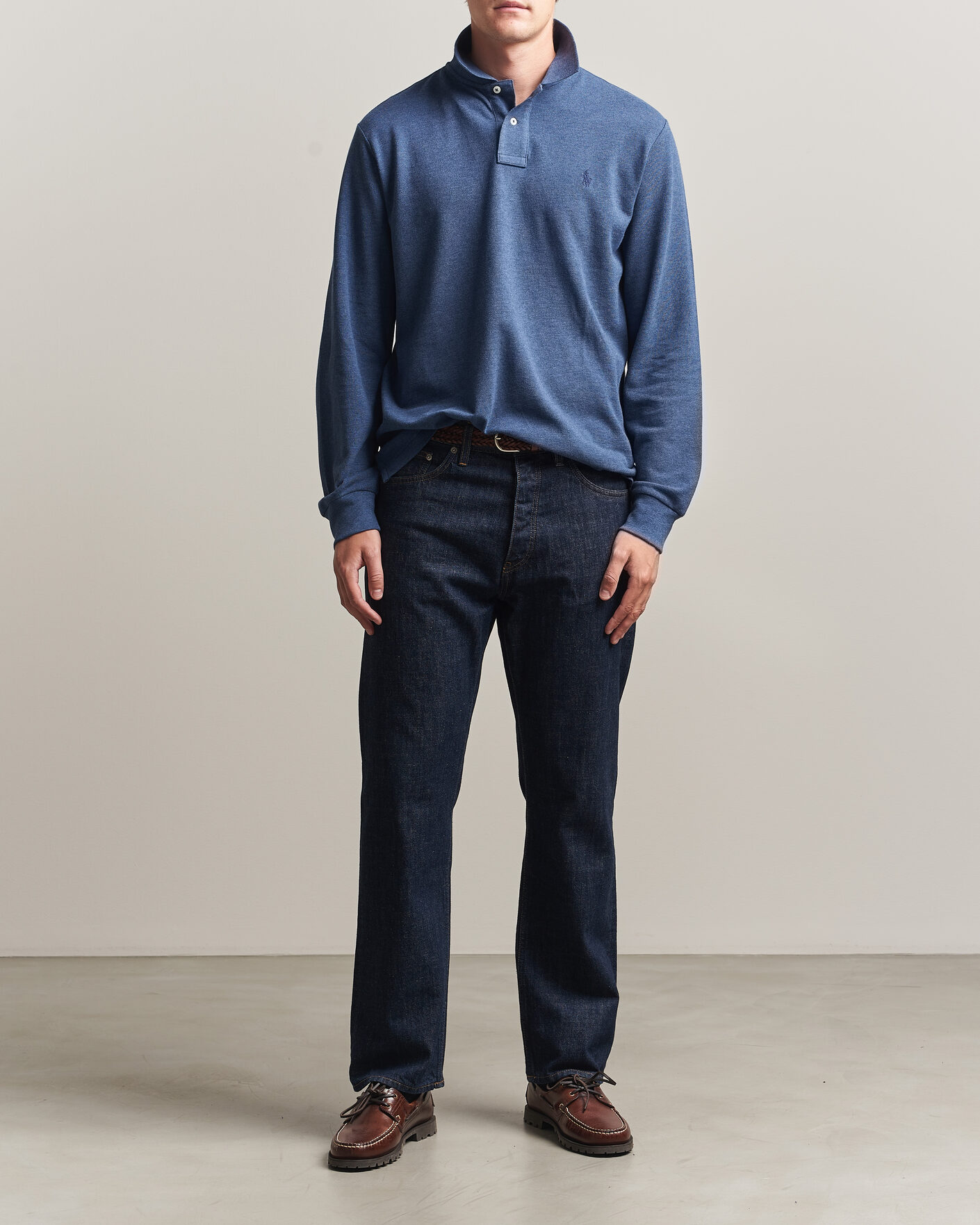 Heren | Polo's | Polo Ralph Lauren | Custom Slim Fit Long Sleeve Polo Derby Blue Heather