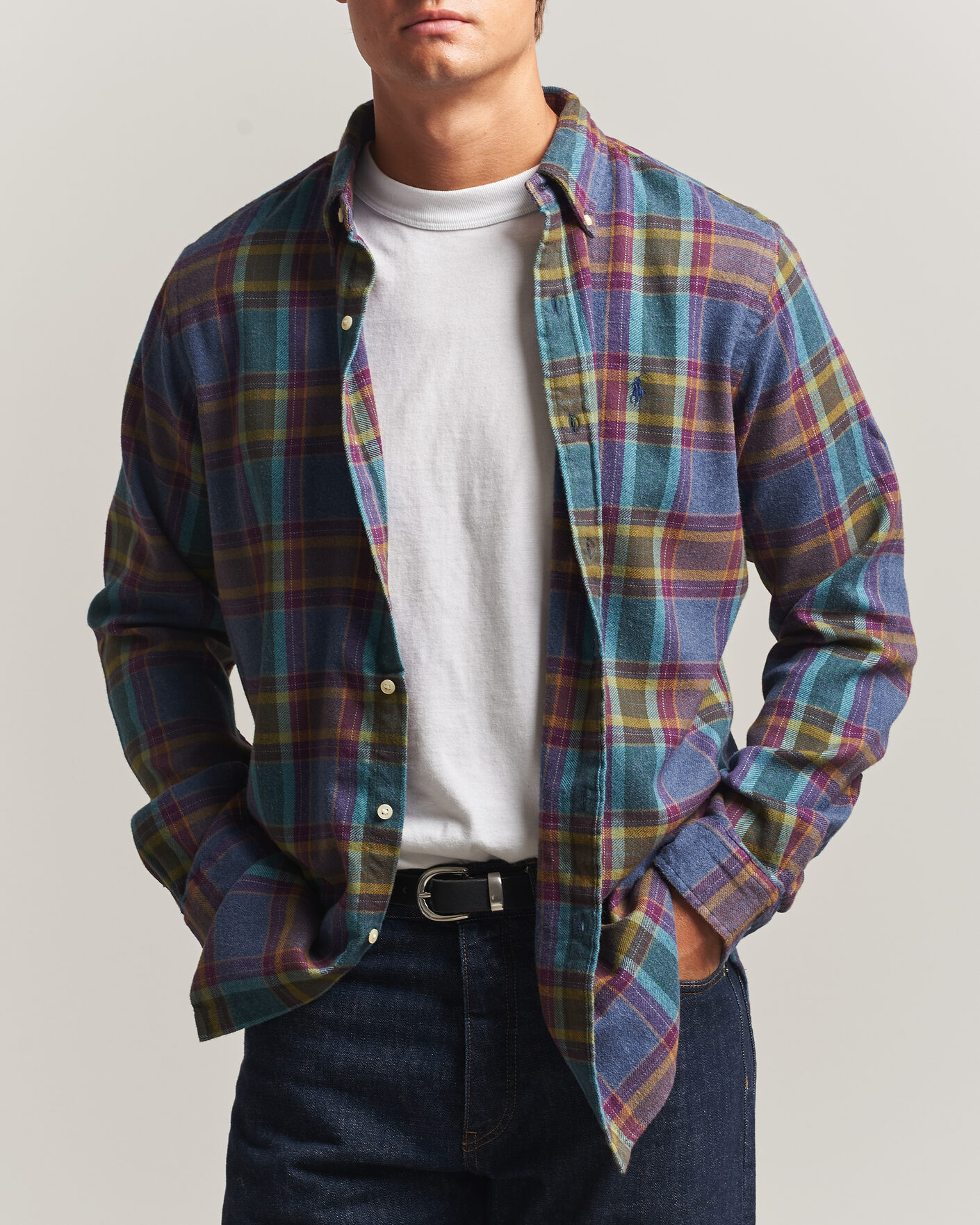 Heren | Overhemden | Polo Ralph Lauren | Custom Fit Brushed Flannel Shirt Blue Purple Heather