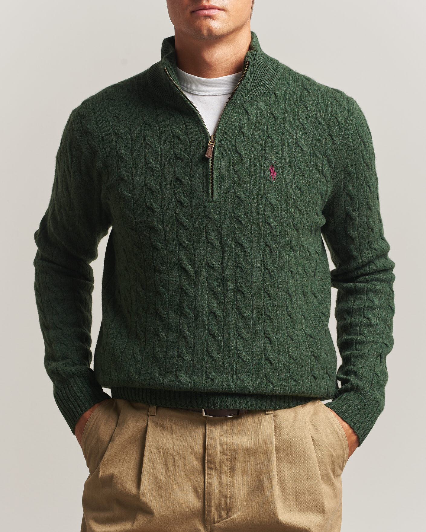 Heren | Truien | Polo Ralph Lauren | Wool/Cashmere Cable Half Zip Lodgepole Pine Heather