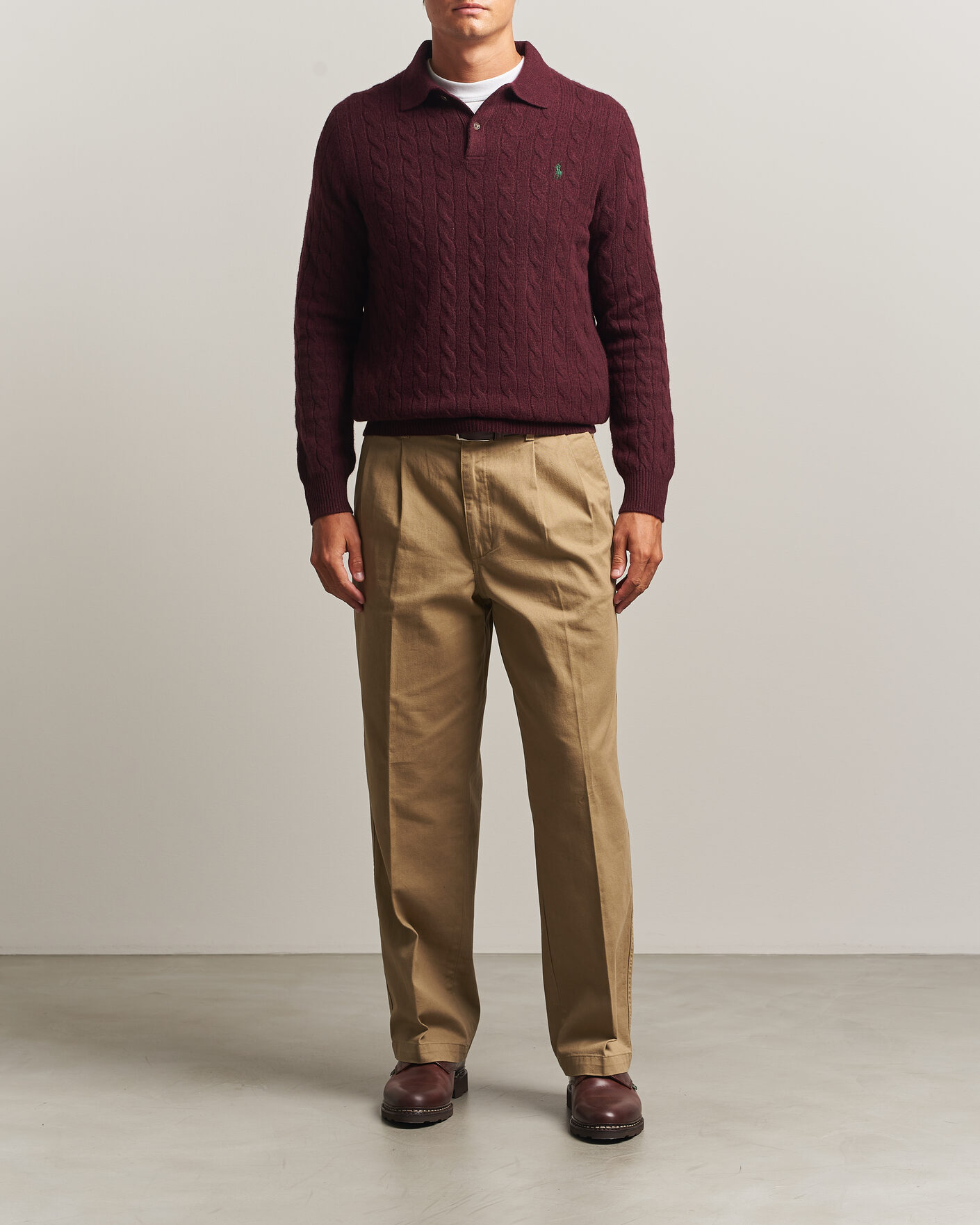 Heren | Truien | Polo Ralph Lauren | Wool/Cashmere Cable Knit Polo Aged Wine Heather