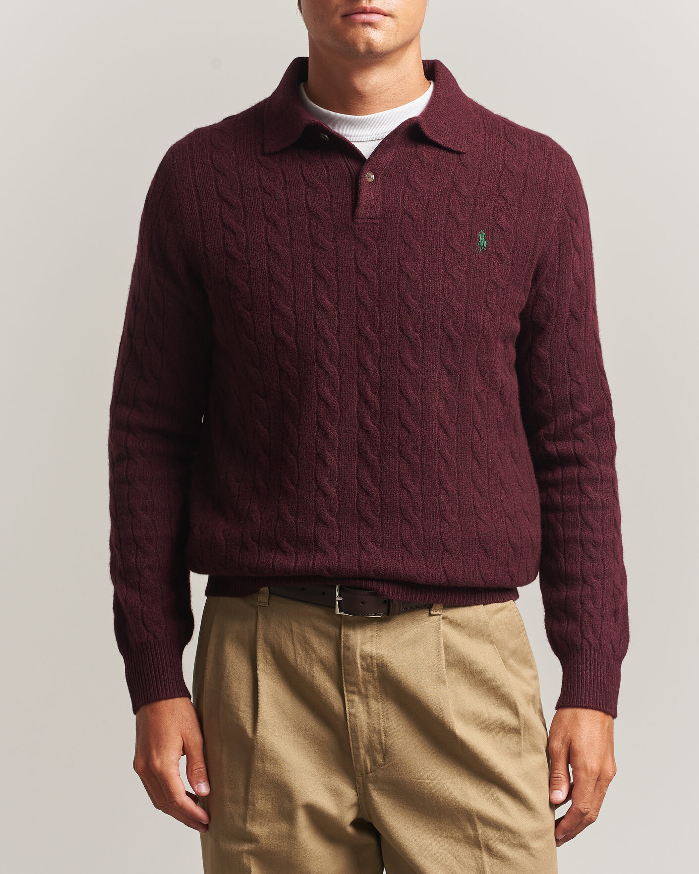 Heren | Truien | Polo Ralph Lauren | Wool/Cashmere Cable Knit Polo Aged Wine Heather
