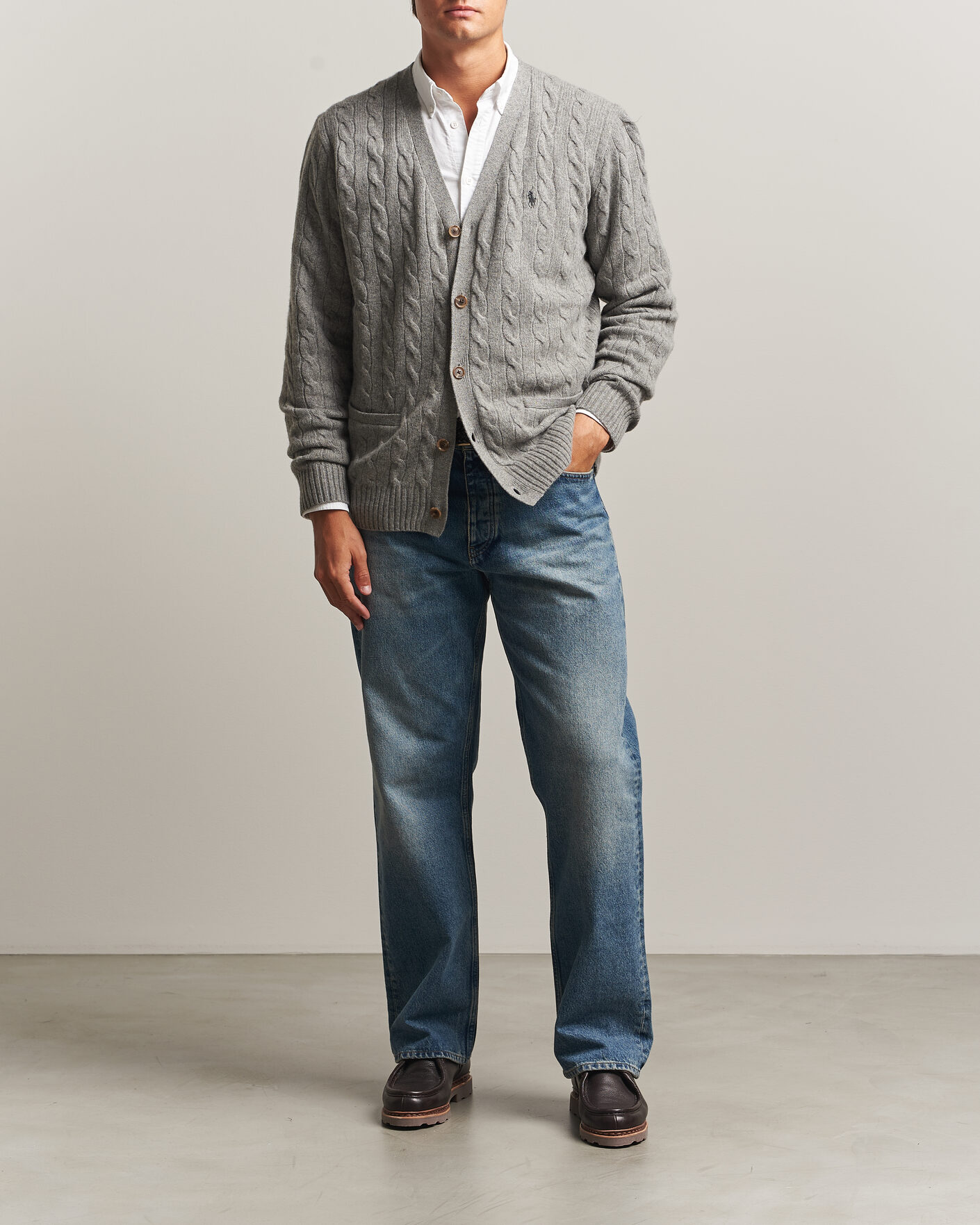 Heren | Truien | Polo Ralph Lauren | Wool/Cashmere Cable Cardigan Fawn Grey Heather
