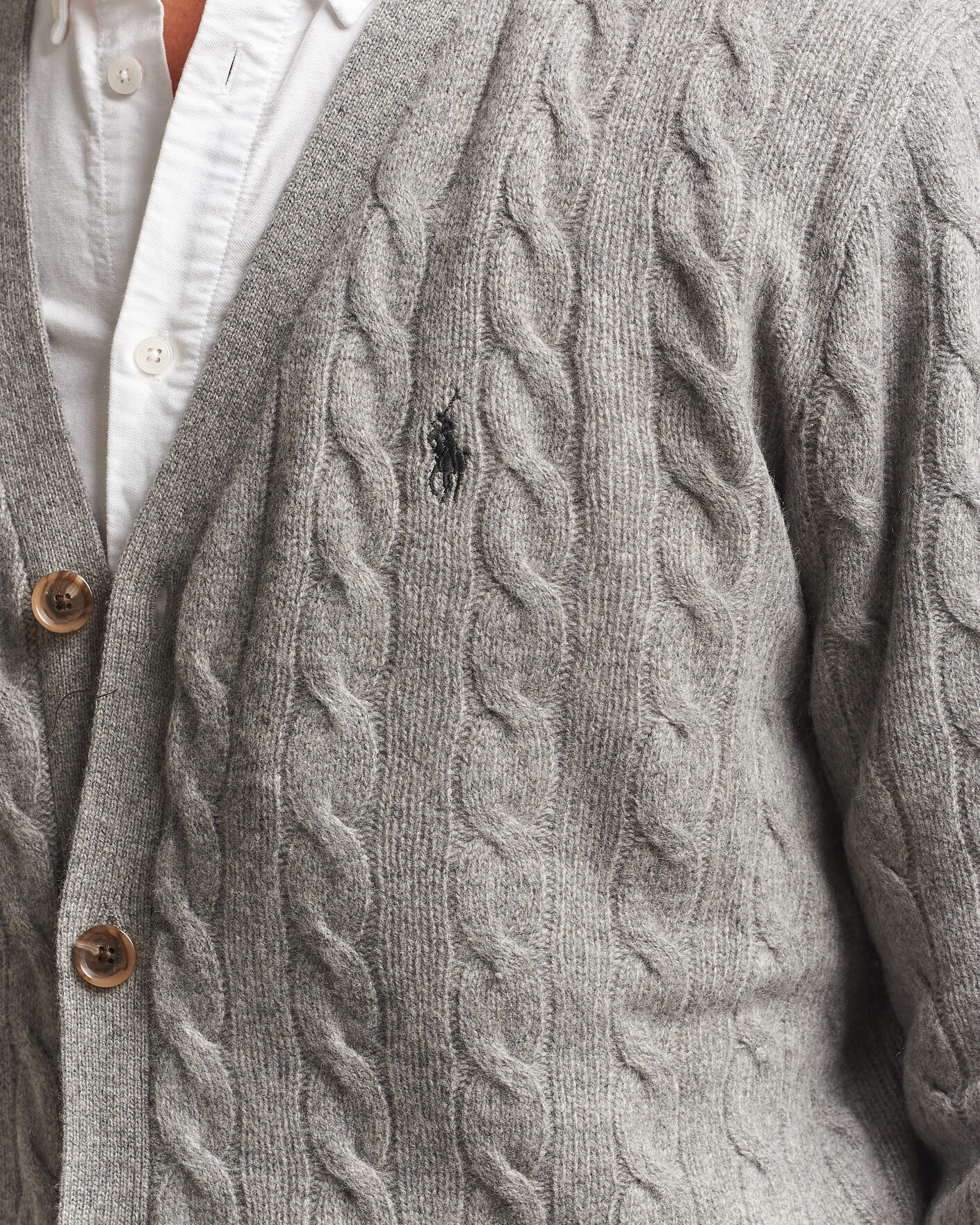 Heren | Truien | Polo Ralph Lauren | Wool/Cashmere Cable Cardigan Fawn Grey Heather