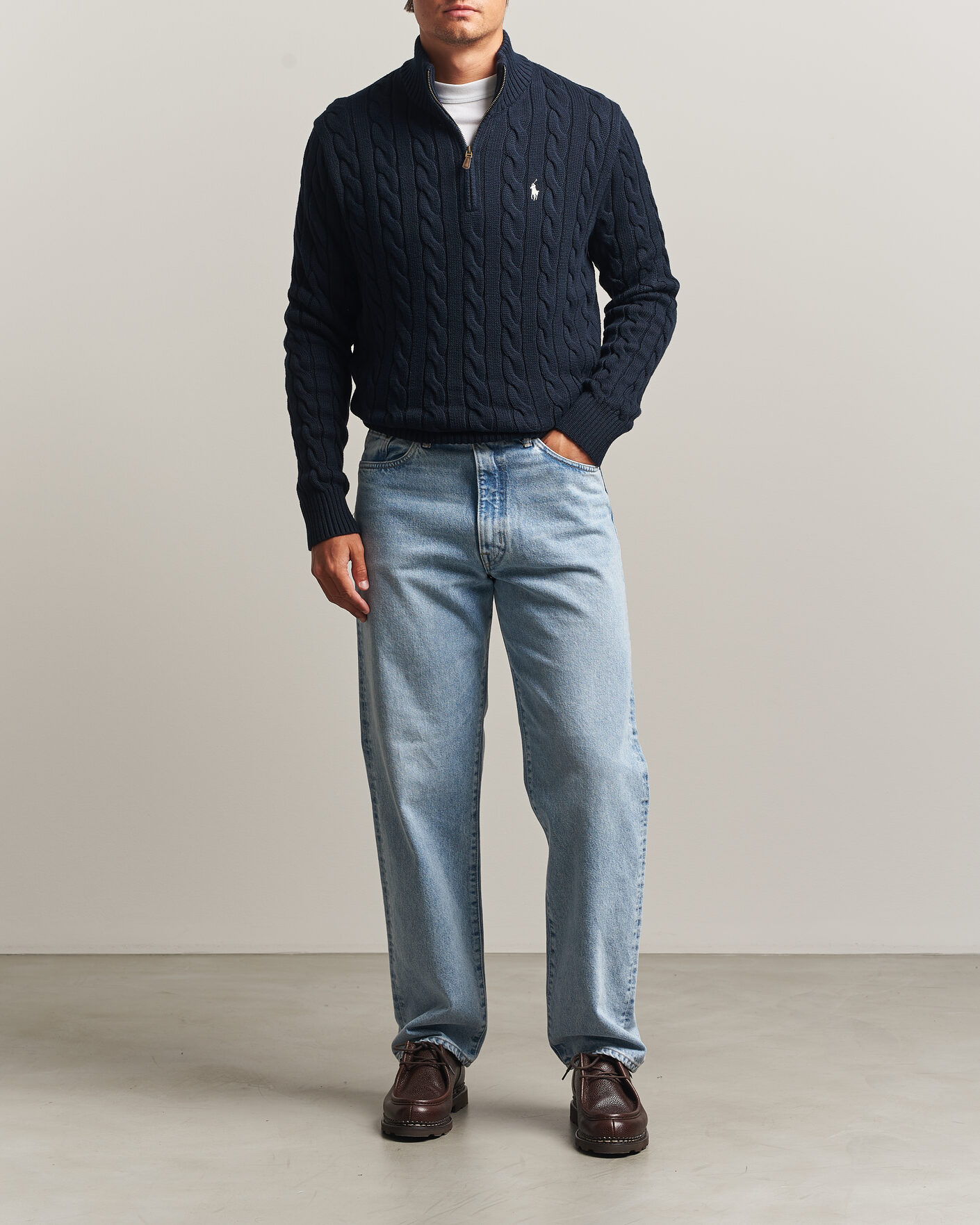 Heren | Truien | Polo Ralph Lauren | Cotton Cable Half Zip Hunter Navy