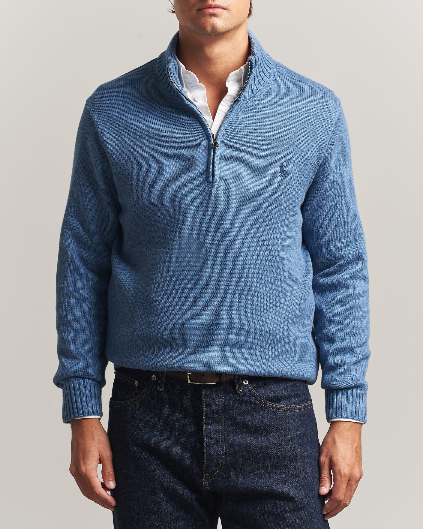 Heren | Truien | Polo Ralph Lauren | Cotton Pullover Half Zip Blue Borage Heather