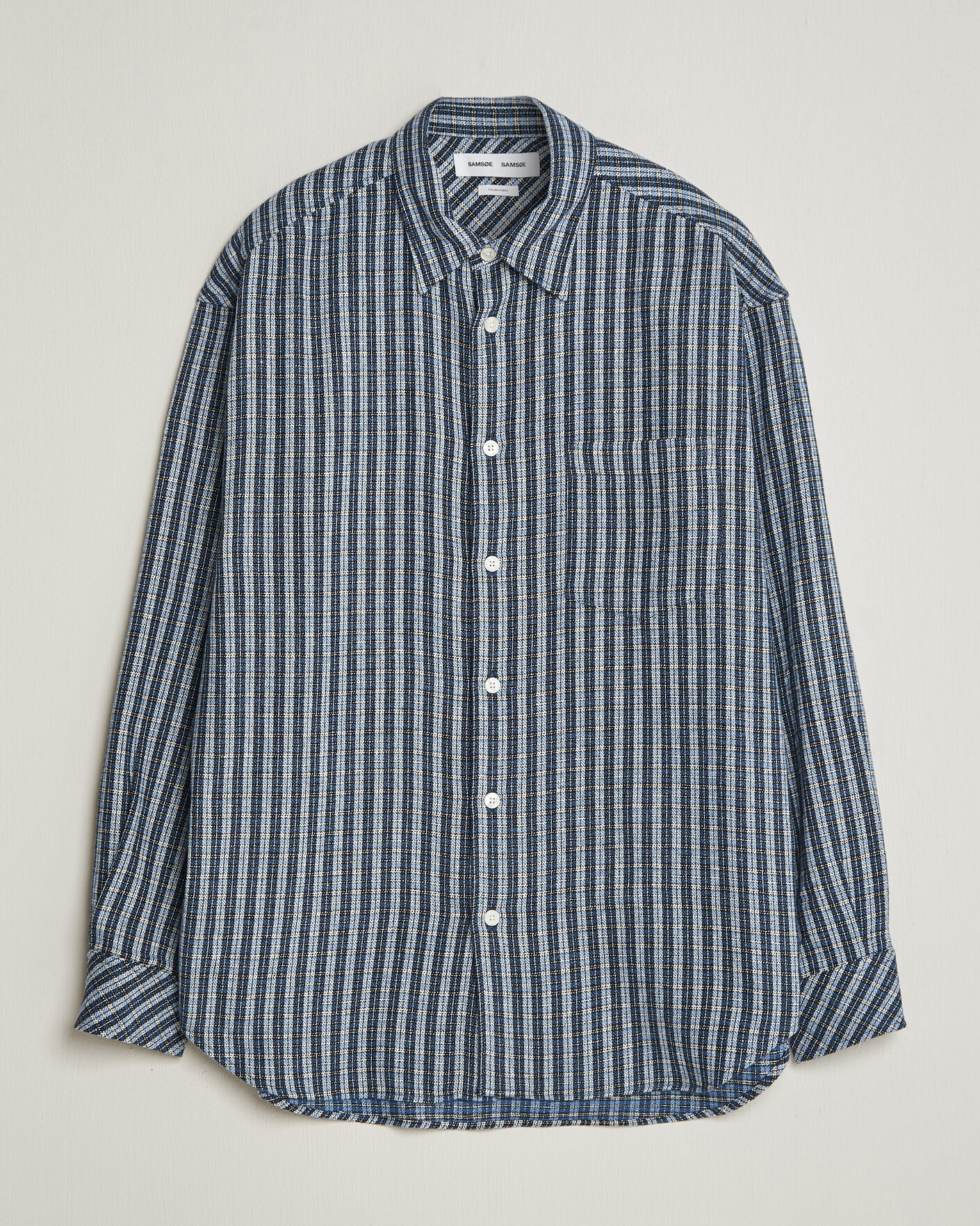 Heren | Overhemden | Samsøe Samsøe | Luan Brushed Cotton Checked Shirt Cyaneus