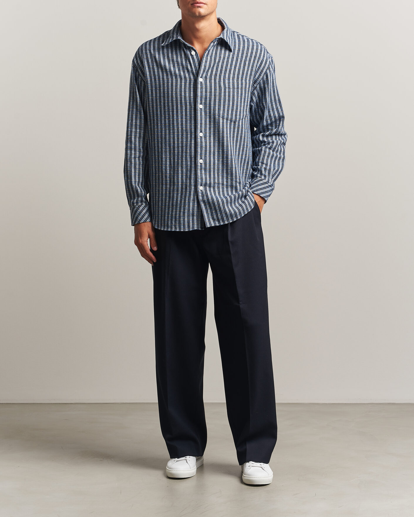 Heren | Overhemden | Samsøe Samsøe | Luan Brushed Cotton Checked Shirt Cyaneus