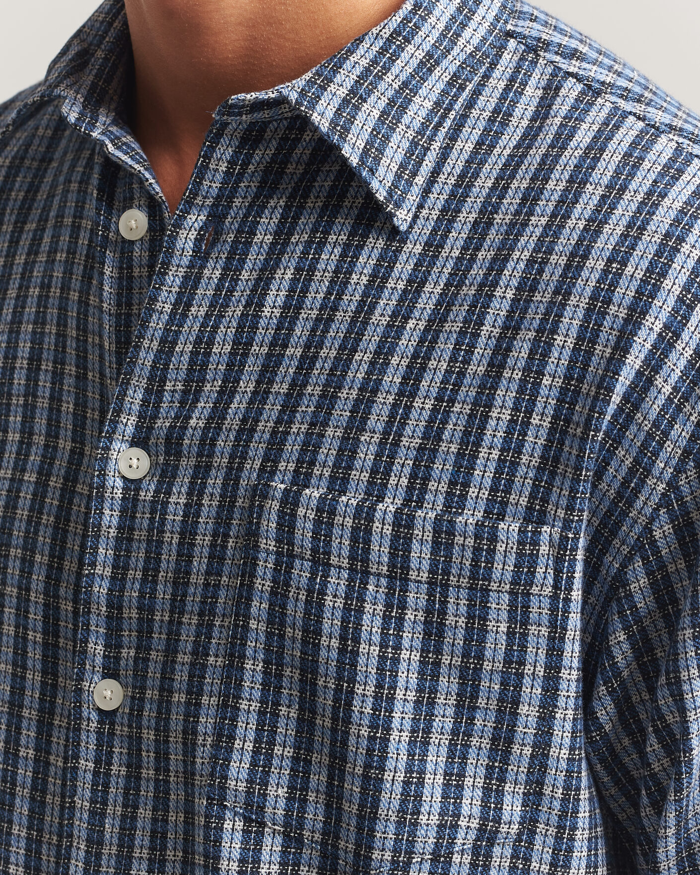 Heren | Overhemden | Samsøe Samsøe | Luan Brushed Cotton Checked Shirt Cyaneus