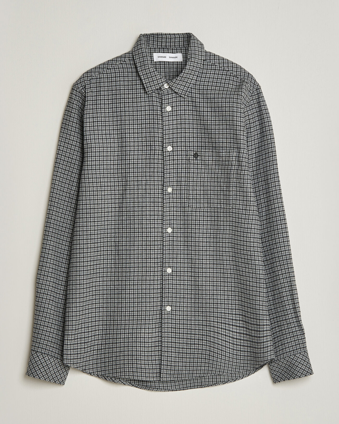 Heren | Overhemden | Samsøe Samsøe | Liam Brushed Cotton Checked Shirt Grey Melange