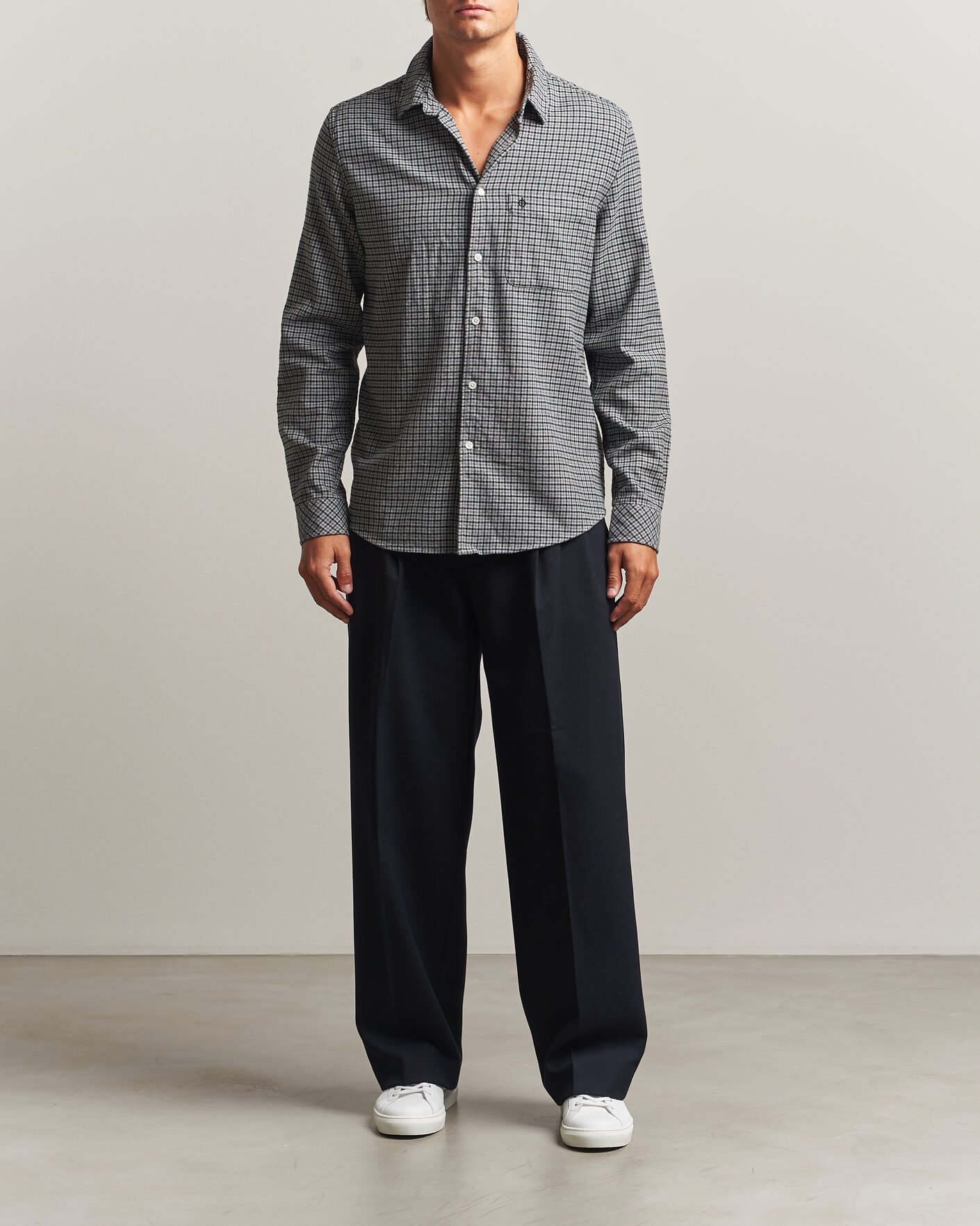 Heren | Overhemden | Samsøe Samsøe | Liam Brushed Cotton Checked Shirt Grey Melange