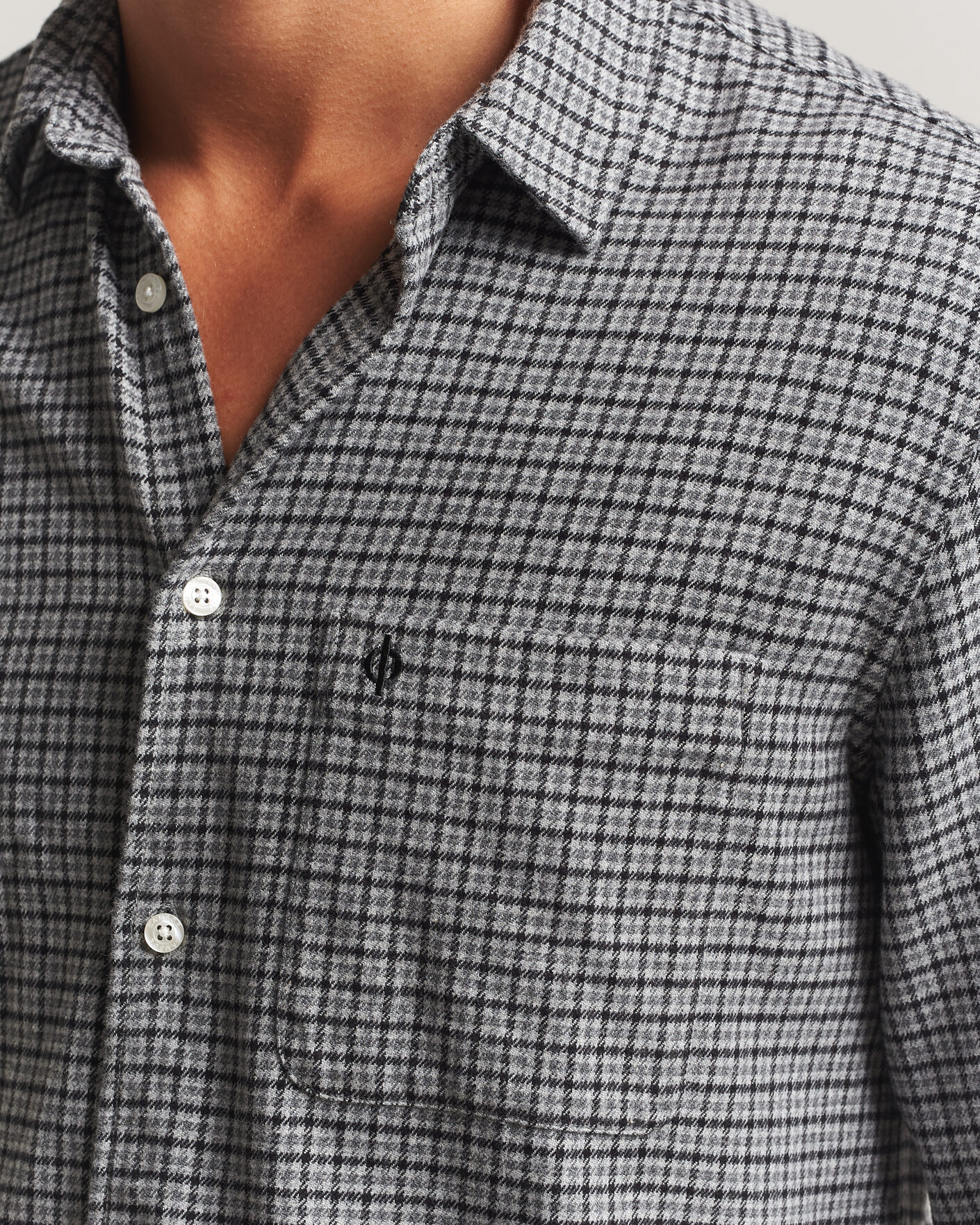 Heren | Overhemden | Samsøe Samsøe | Liam Brushed Cotton Checked Shirt Grey Melange