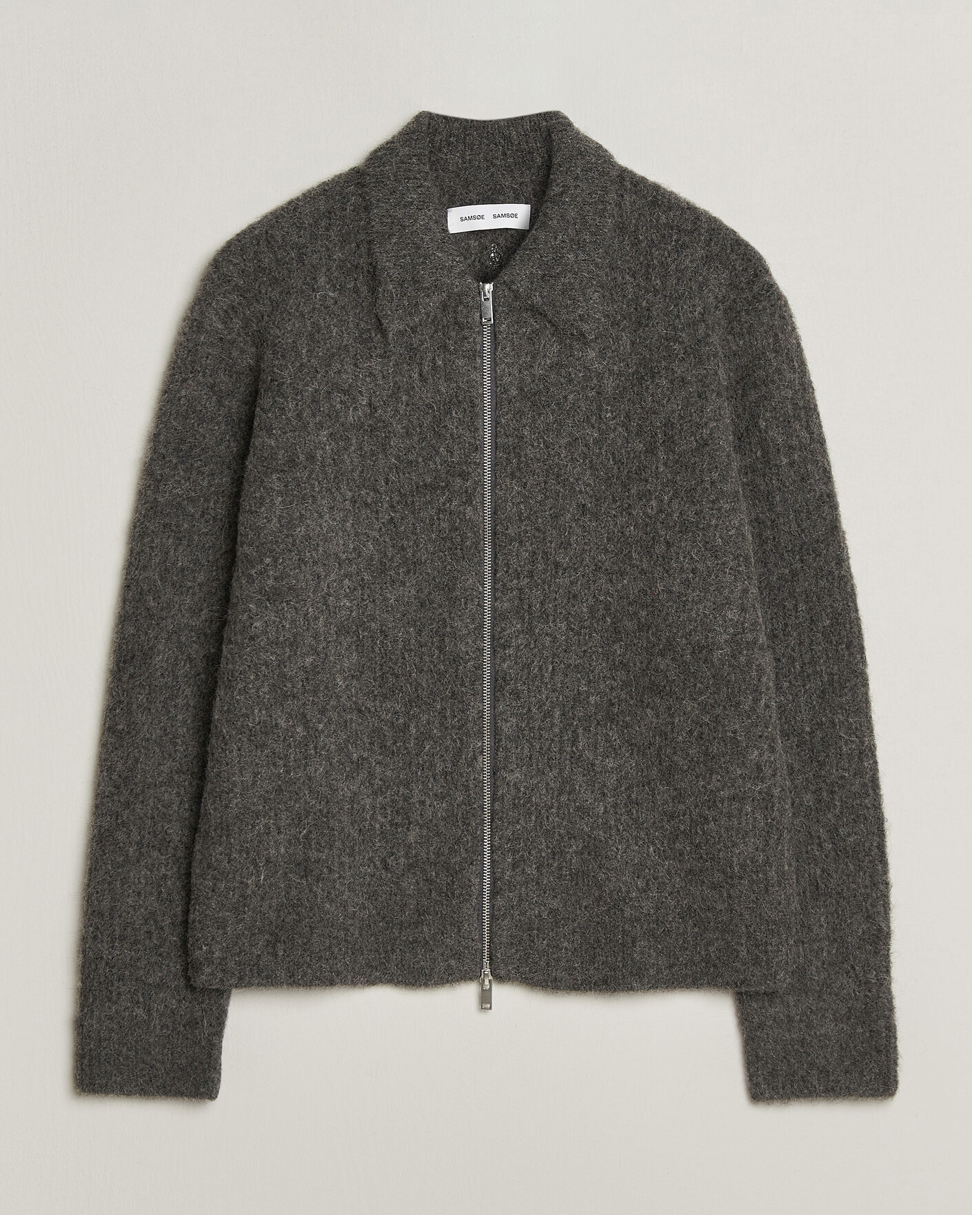 Heren | Truien | Samsøe Samsøe | Job Alpaca Knitted Full Zip Dark Grey Melange