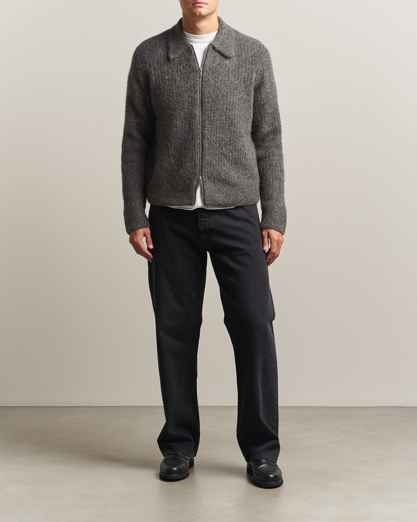 Heren | Truien | Samsøe Samsøe | Job Alpaca Knitted Full Zip Dark Grey Melange