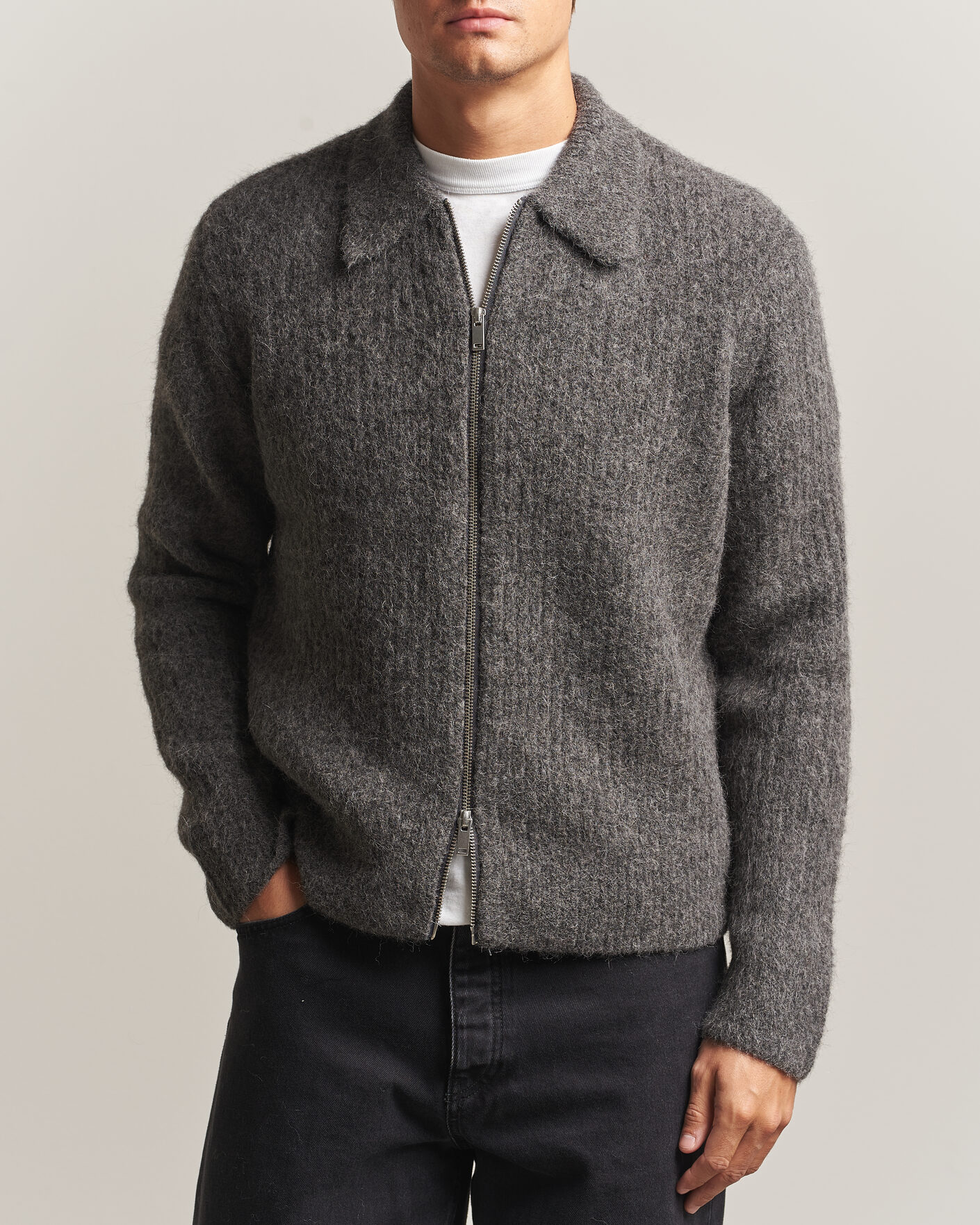 Heren | Truien | Samsøe Samsøe | Job Alpaca Knitted Full Zip Dark Grey Melange