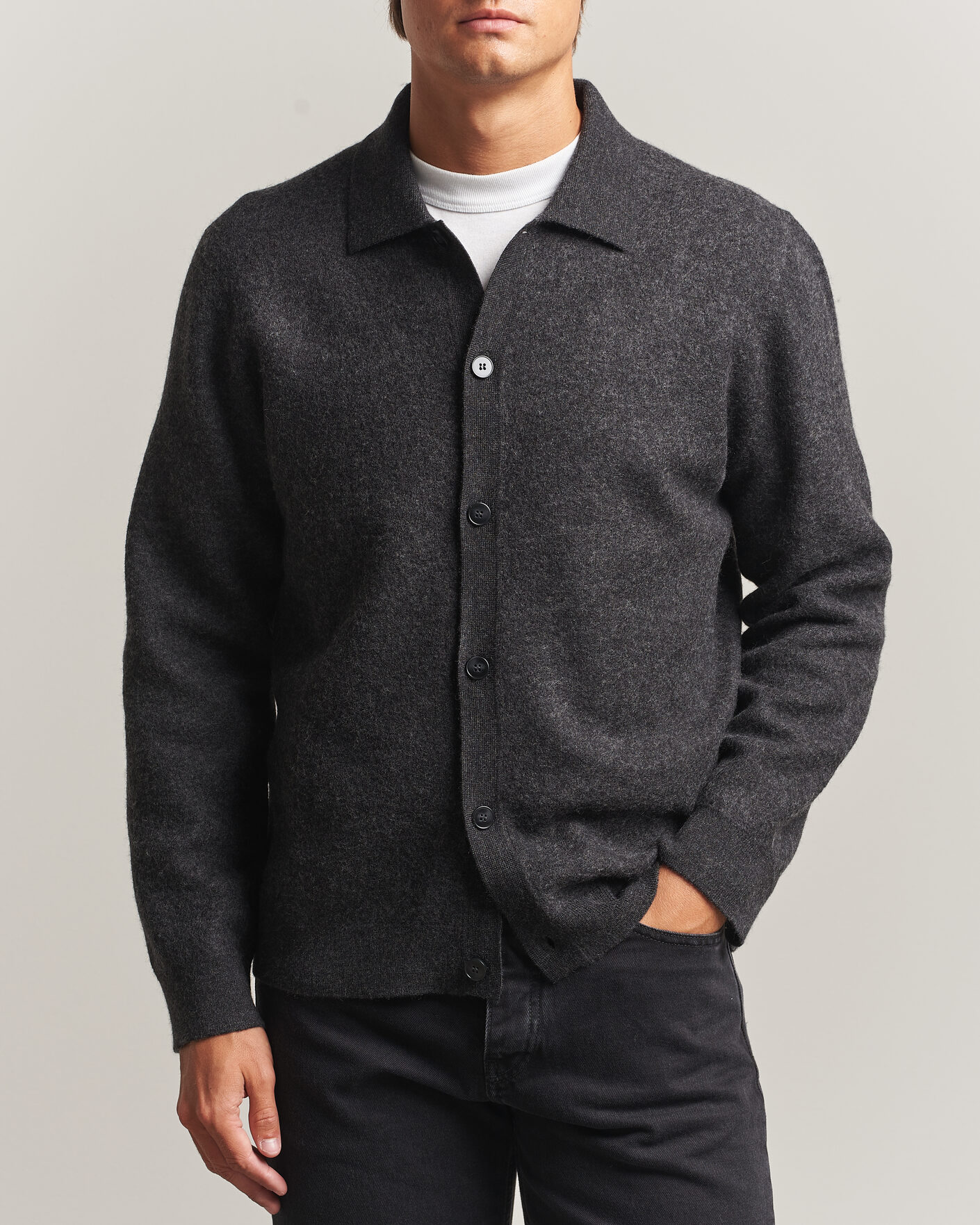 Heren | Truien | Samsøe Samsøe | Richard Wool Knitted Cardigan Dark Grey Melange