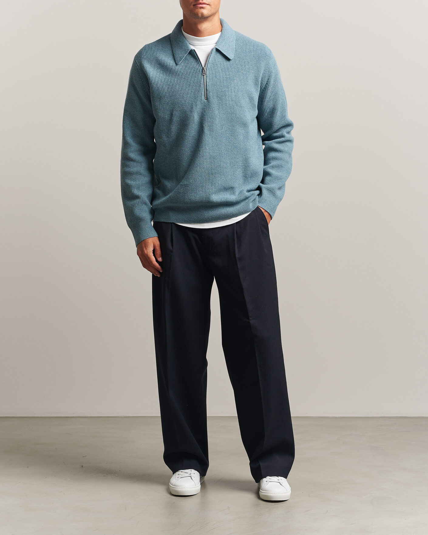 Heren | Truien | Samsøe Samsøe | Isak Knitted Half Zip Polo Stormy Sea