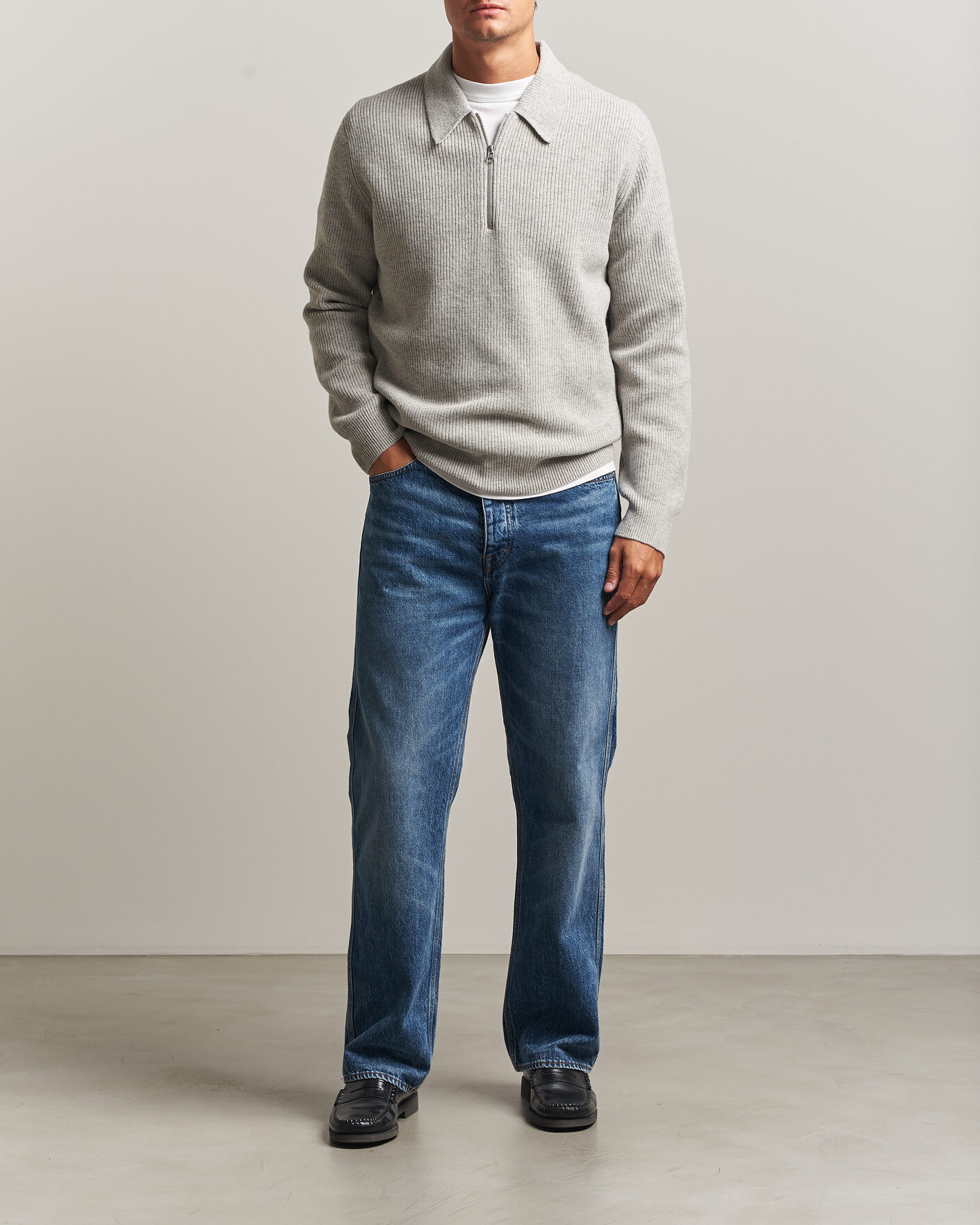 Heren | Truien | Samsøe Samsøe | Isak Knitted Half Zip Polo Grey Melange